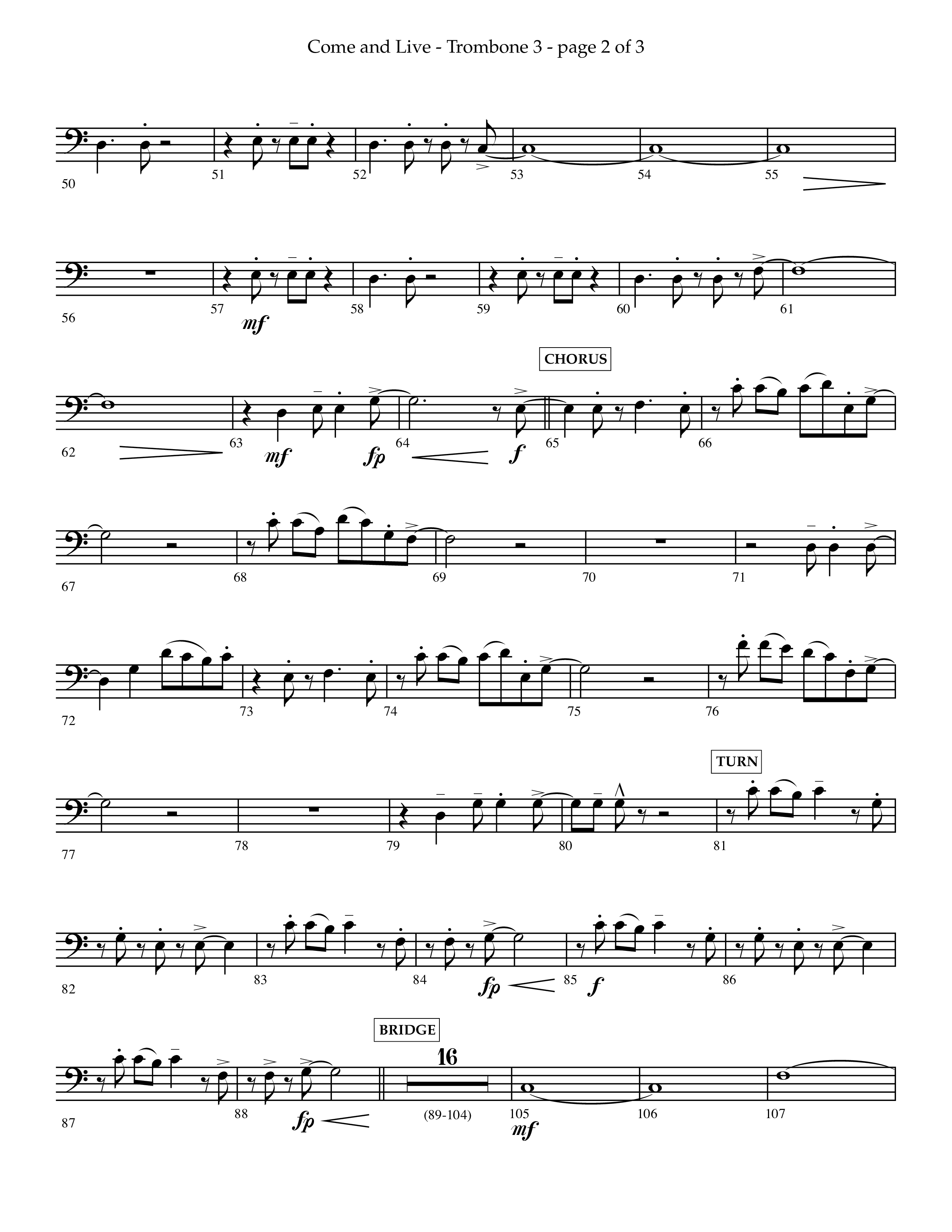 Come And Live (Choral Anthem SATB) Trombone 3 (Lifeway Choral / Arr. John Bolin / Arr. Don Koch / Orch. Michael Lawrence)