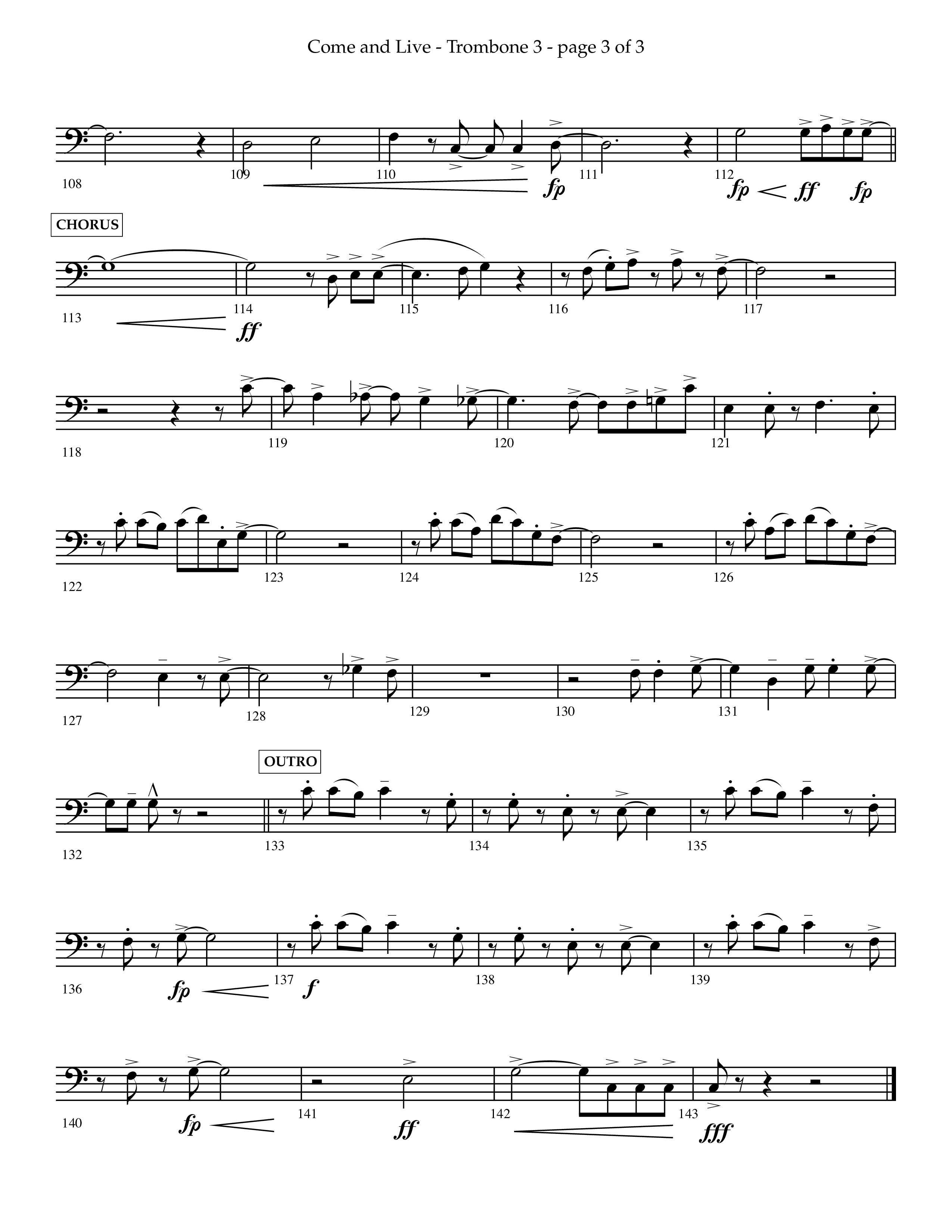 Come And Live (Choral Anthem SATB) Trombone 3 (Lifeway Choral / Arr. John Bolin / Arr. Don Koch / Orch. Michael Lawrence)