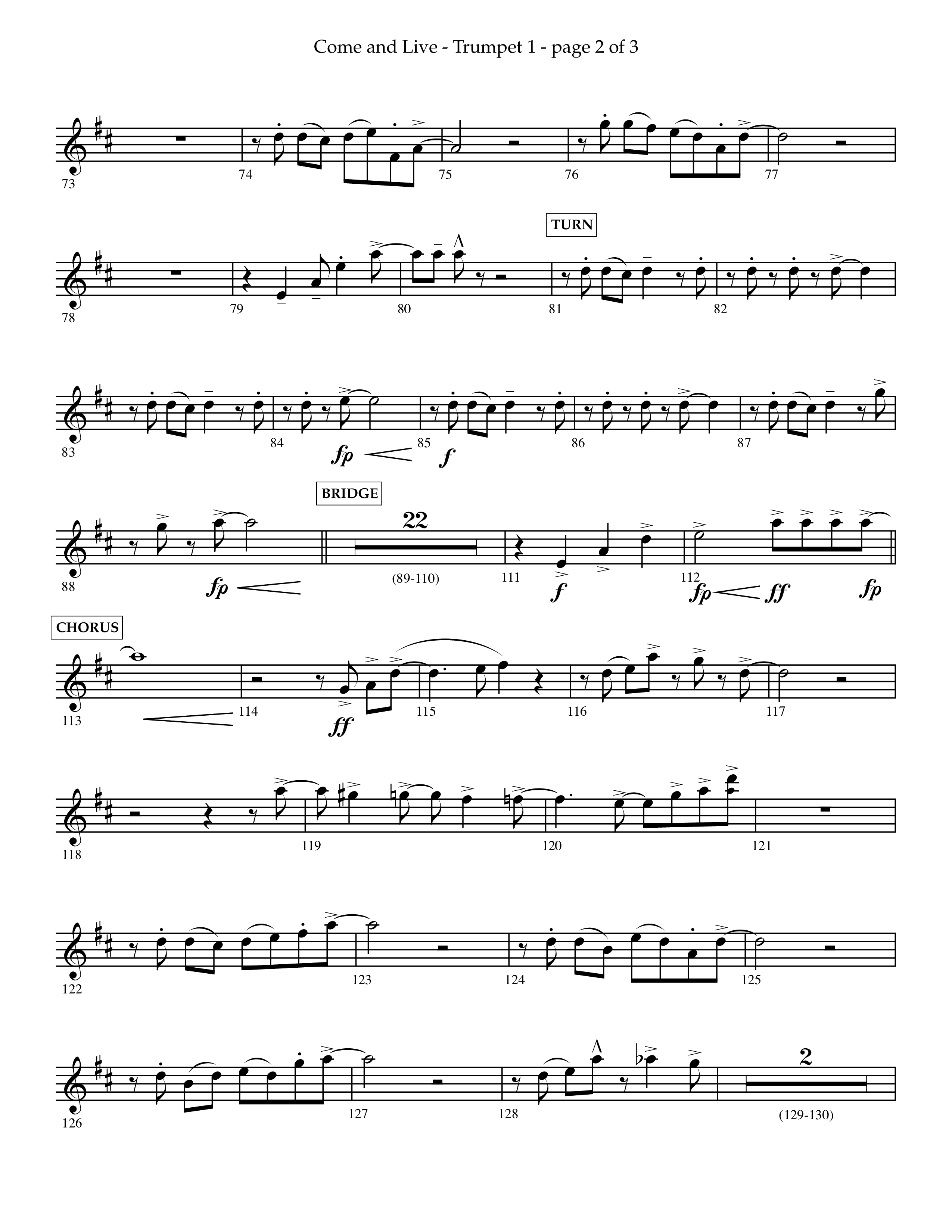 Come And Live (Choral Anthem SATB) Trumpet 1 (Lifeway Choral / Arr. John Bolin / Arr. Don Koch / Orch. Michael Lawrence)