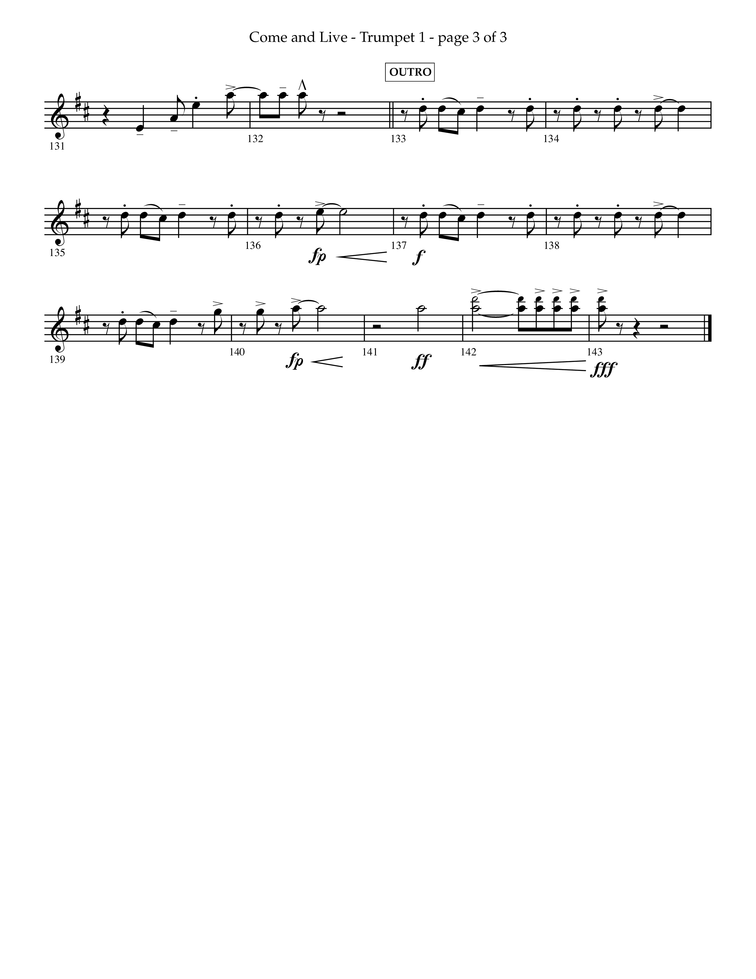 Come And Live (Choral Anthem SATB) Trumpet 1 (Lifeway Choral / Arr. John Bolin / Arr. Don Koch / Orch. Michael Lawrence)