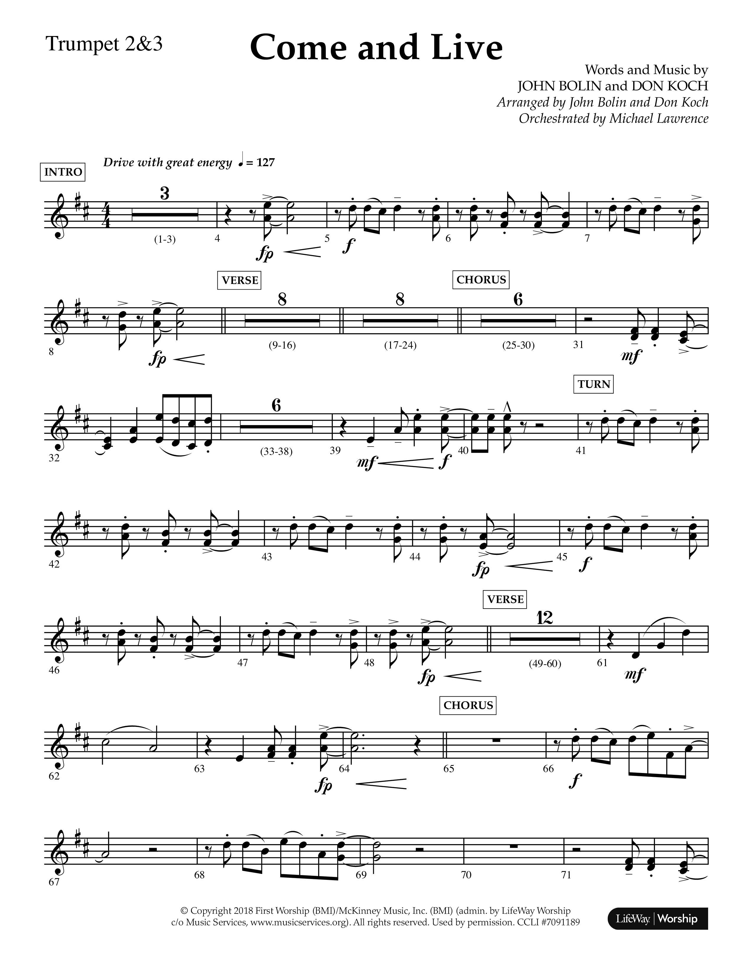 Come And Live (Choral Anthem SATB) Trumpet 2/3 (Lifeway Choral / Arr. John Bolin / Arr. Don Koch / Orch. Michael Lawrence)