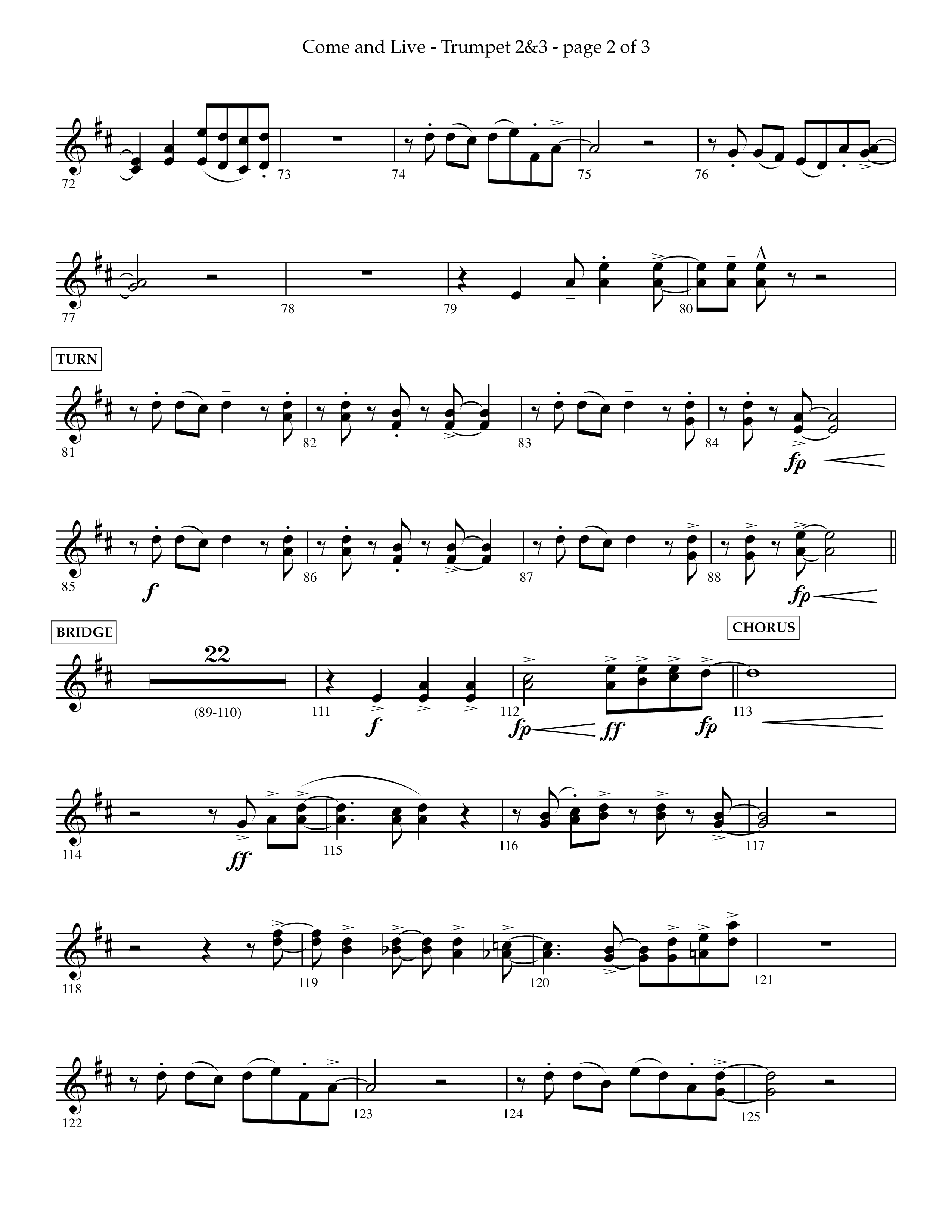 Come And Live (Choral Anthem SATB) Trumpet 2/3 (Lifeway Choral / Arr. John Bolin / Arr. Don Koch / Orch. Michael Lawrence)