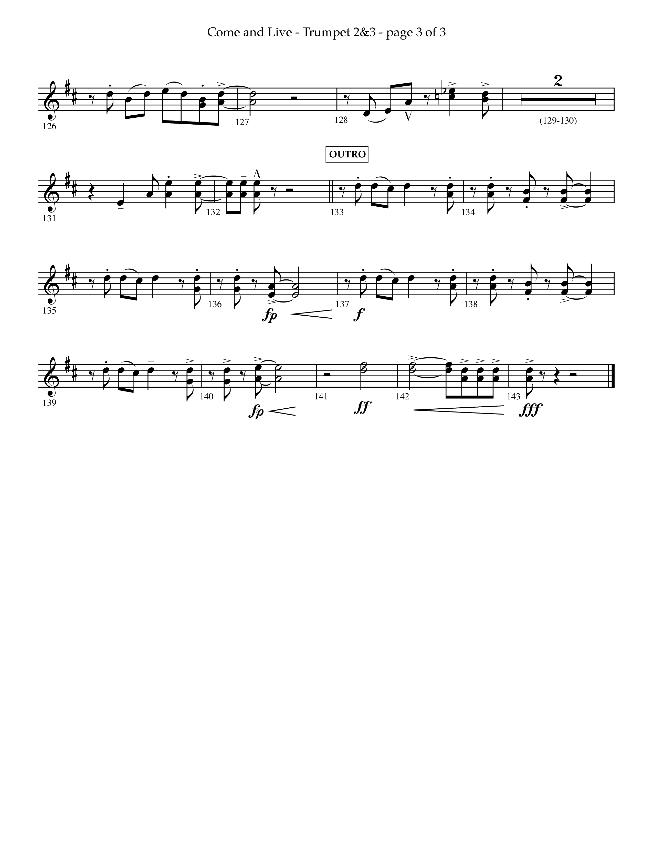 Come And Live (Choral Anthem SATB) Trumpet 2/3 (Lifeway Choral / Arr. John Bolin / Arr. Don Koch / Orch. Michael Lawrence)