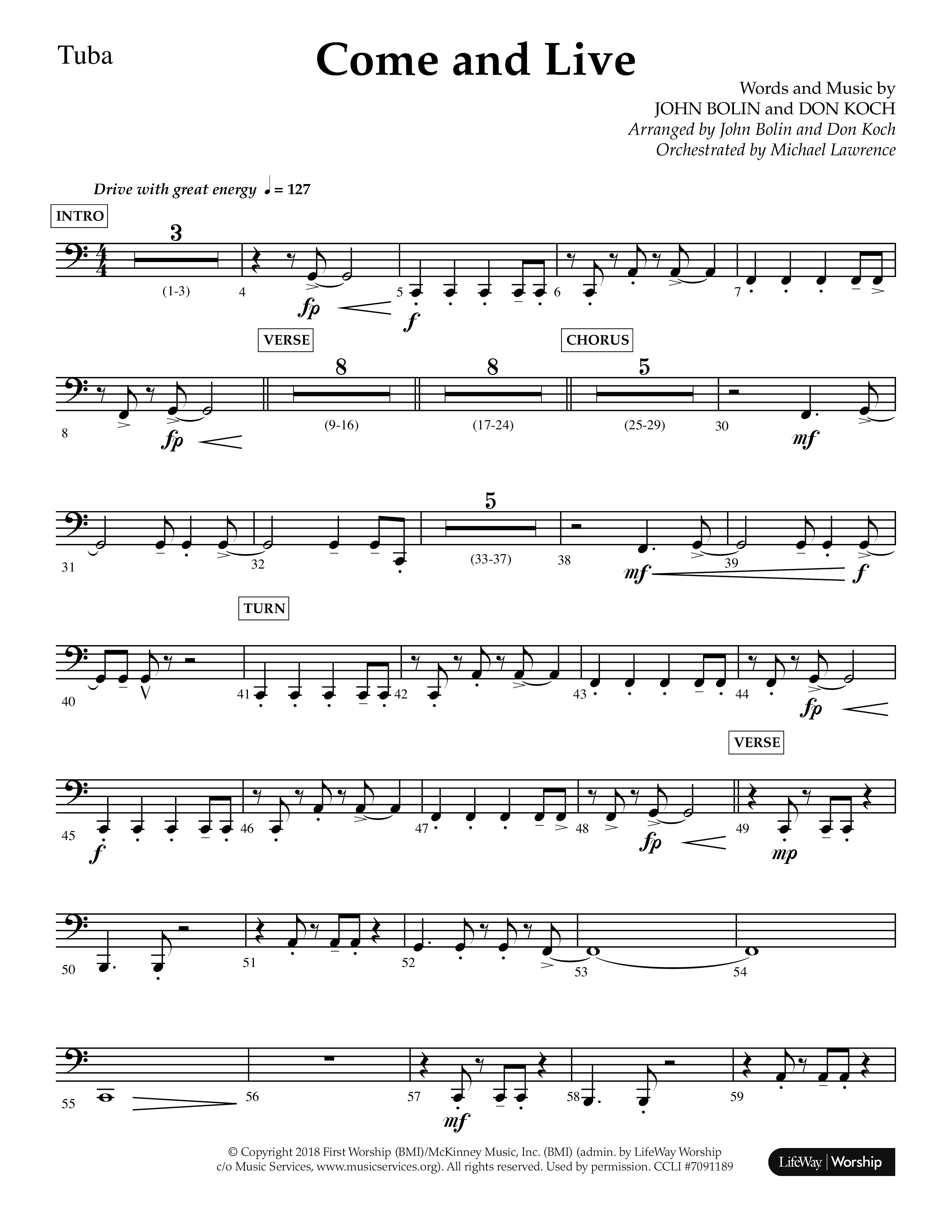 Come And Live (Choral Anthem SATB) Tuba (Lifeway Choral / Arr. John Bolin / Arr. Don Koch / Orch. Michael Lawrence)