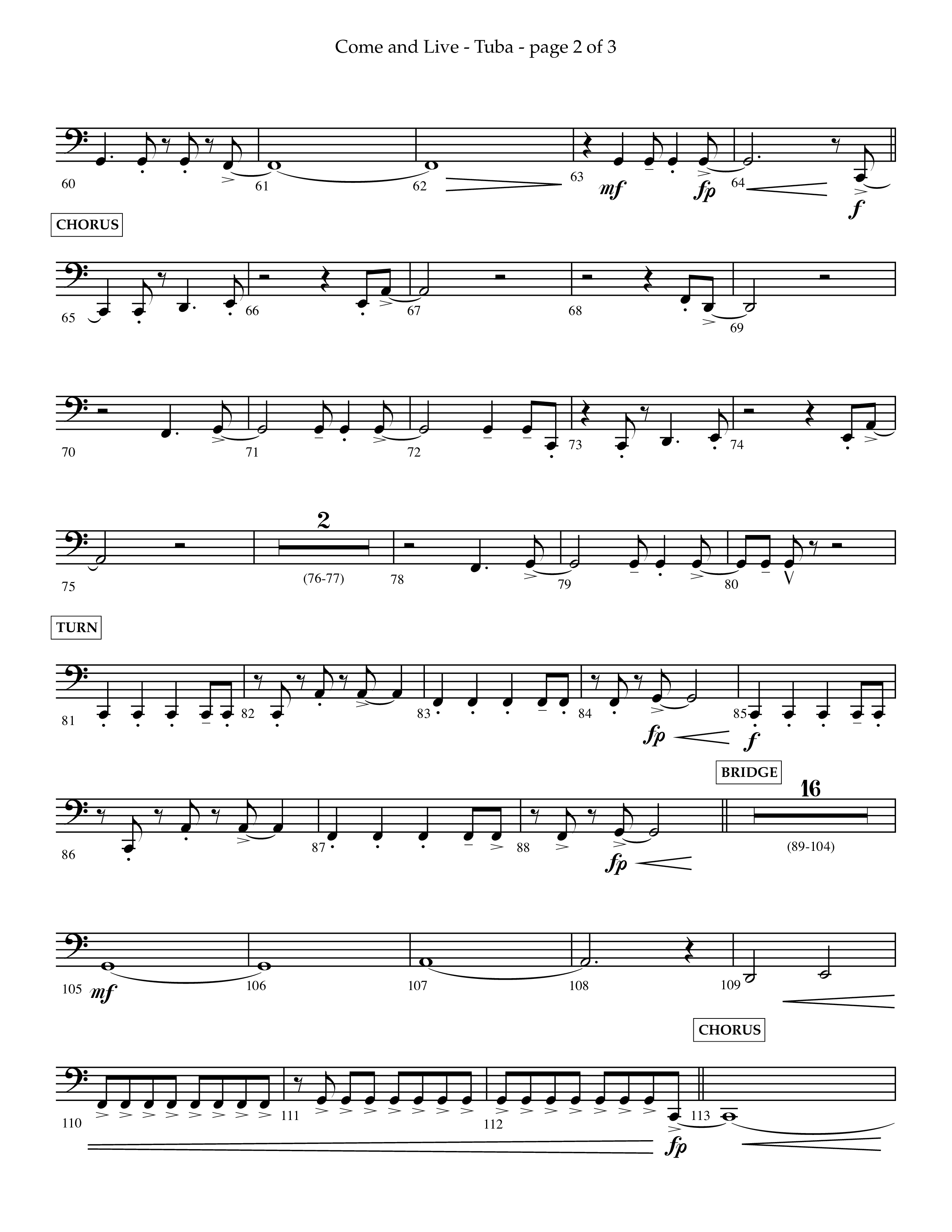 Come And Live (Choral Anthem SATB) Tuba (Lifeway Choral / Arr. John Bolin / Arr. Don Koch / Orch. Michael Lawrence)