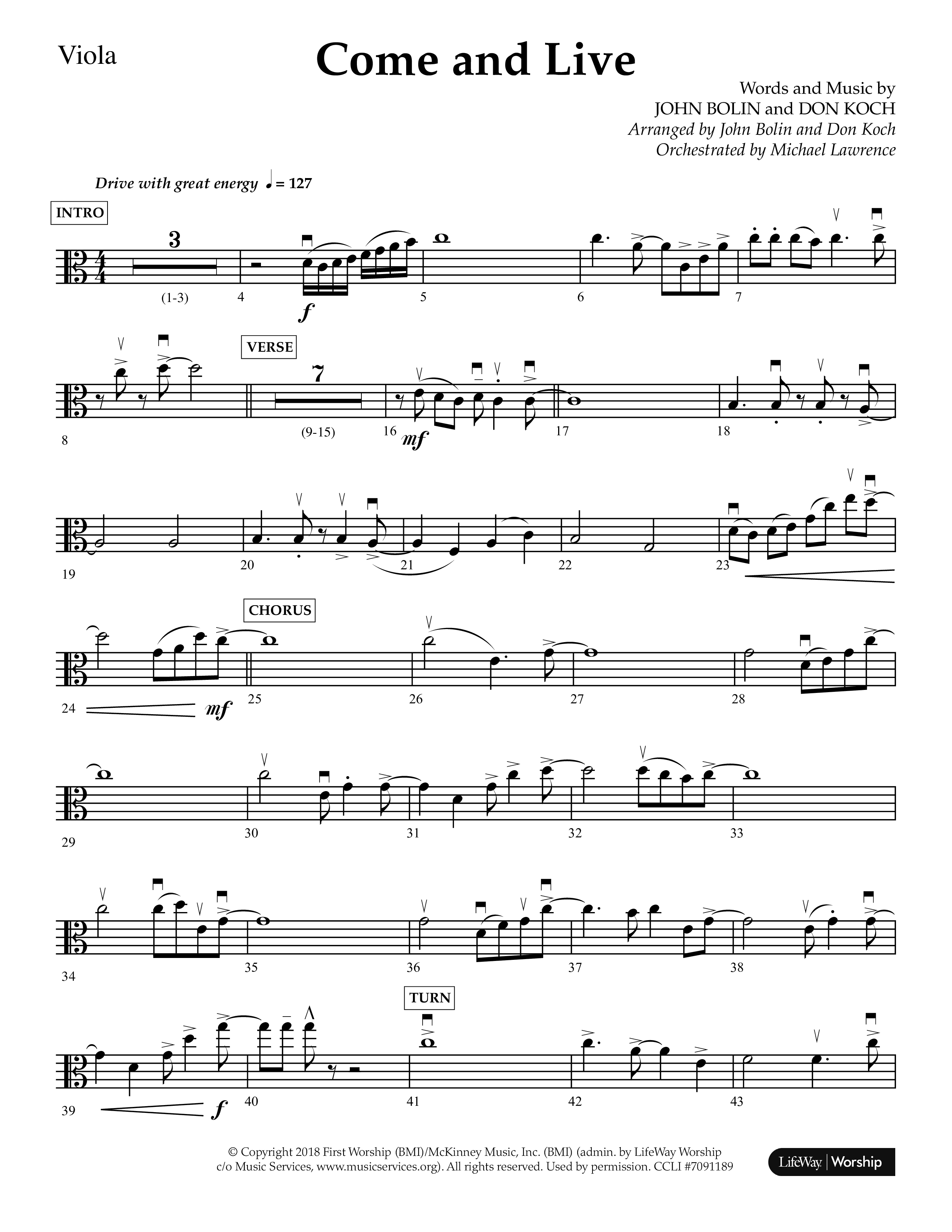 Come And Live (Choral Anthem SATB) Viola (Lifeway Choral / Arr. John Bolin / Arr. Don Koch / Orch. Michael Lawrence)