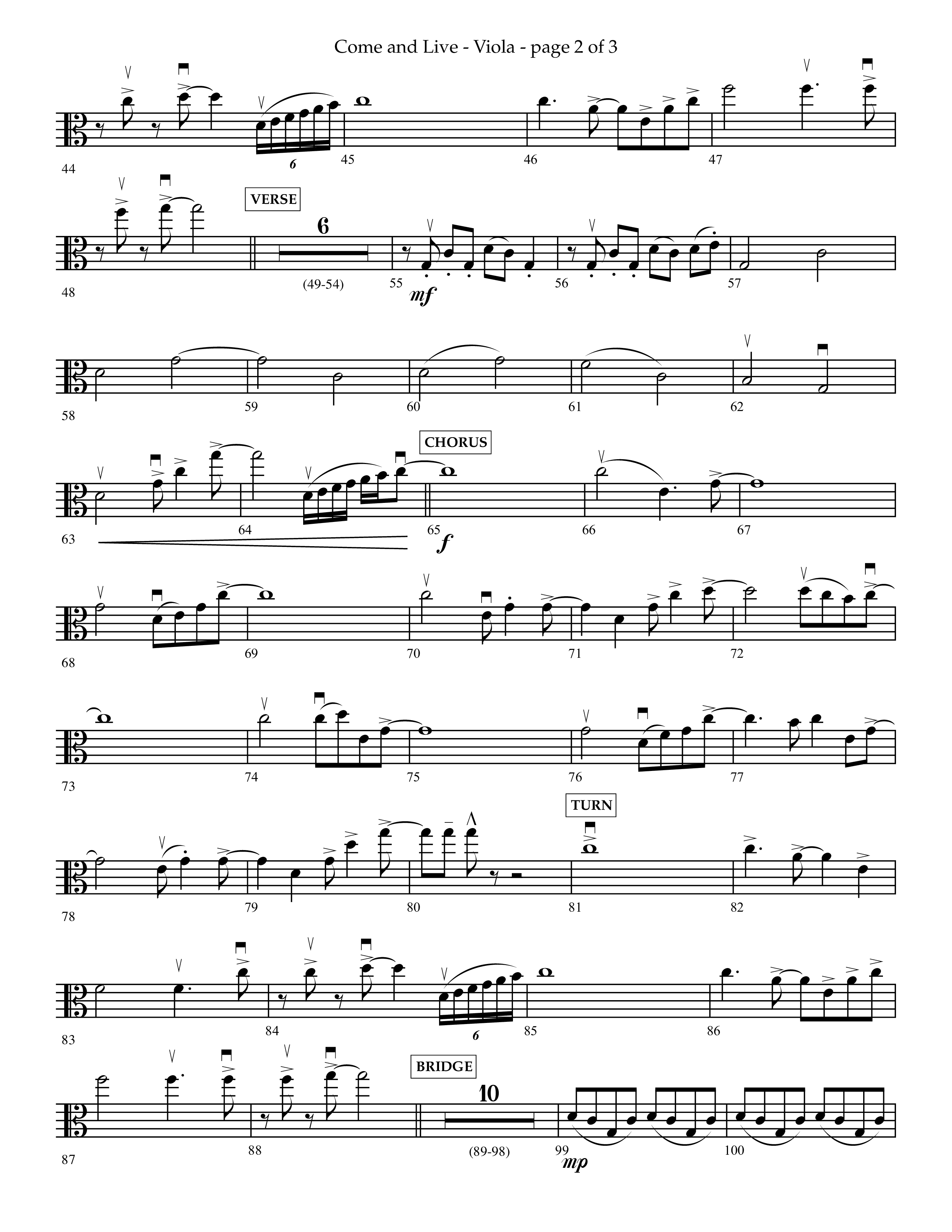 Come And Live (Choral Anthem SATB) Viola (Lifeway Choral / Arr. John Bolin / Arr. Don Koch / Orch. Michael Lawrence)