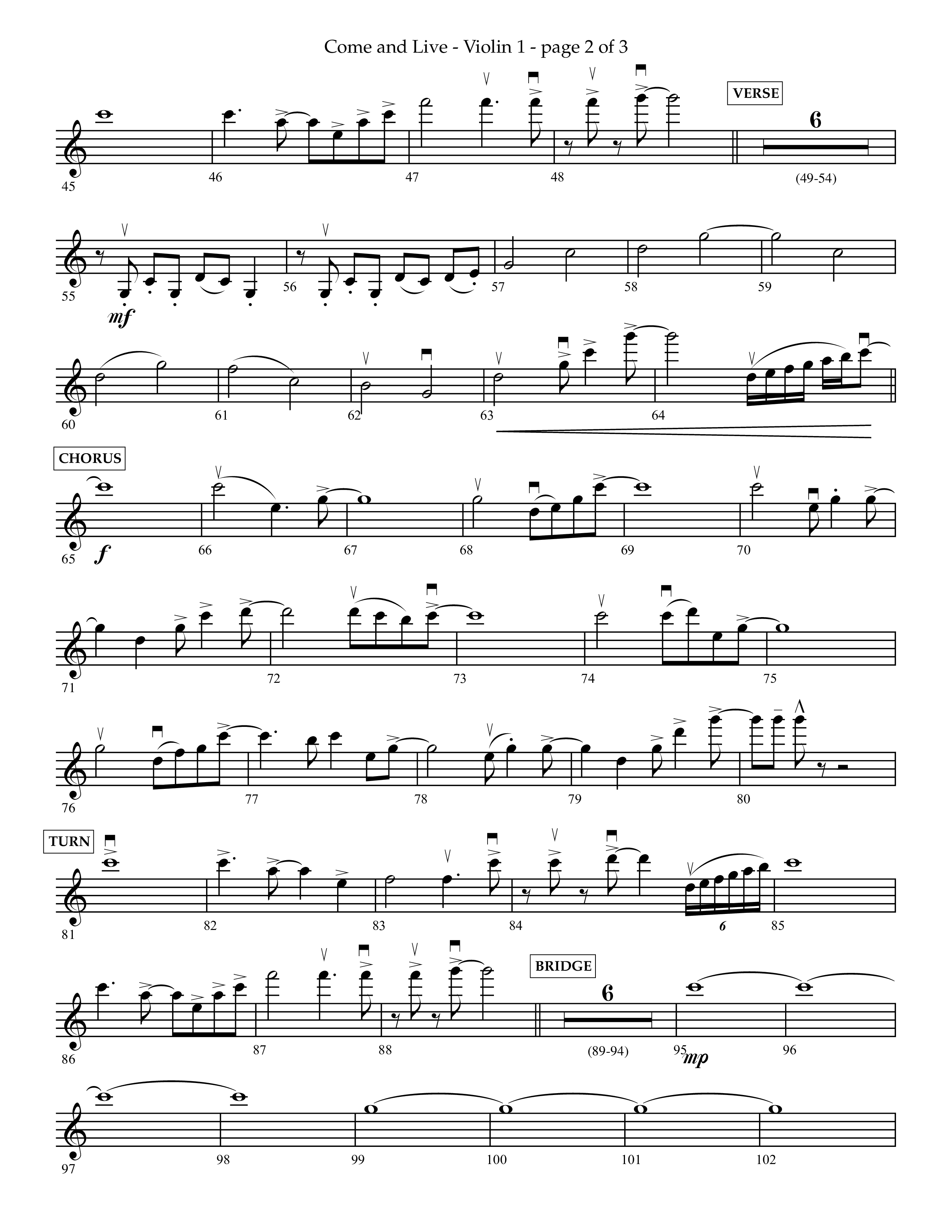 Come And Live (Choral Anthem SATB) Violin 1 (Lifeway Choral / Arr. John Bolin / Arr. Don Koch / Orch. Michael Lawrence)