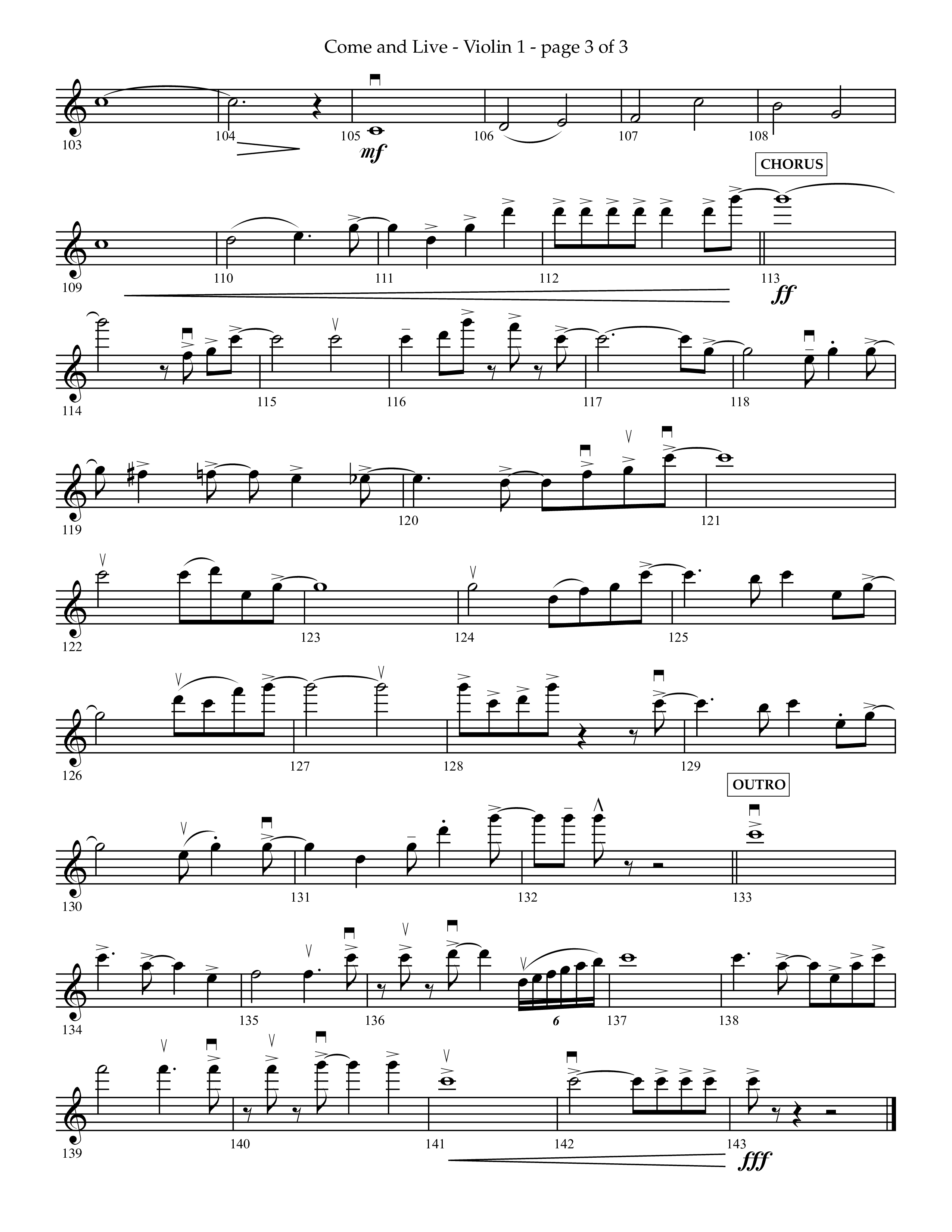 Come And Live (Choral Anthem SATB) Violin 1 (Lifeway Choral / Arr. John Bolin / Arr. Don Koch / Orch. Michael Lawrence)