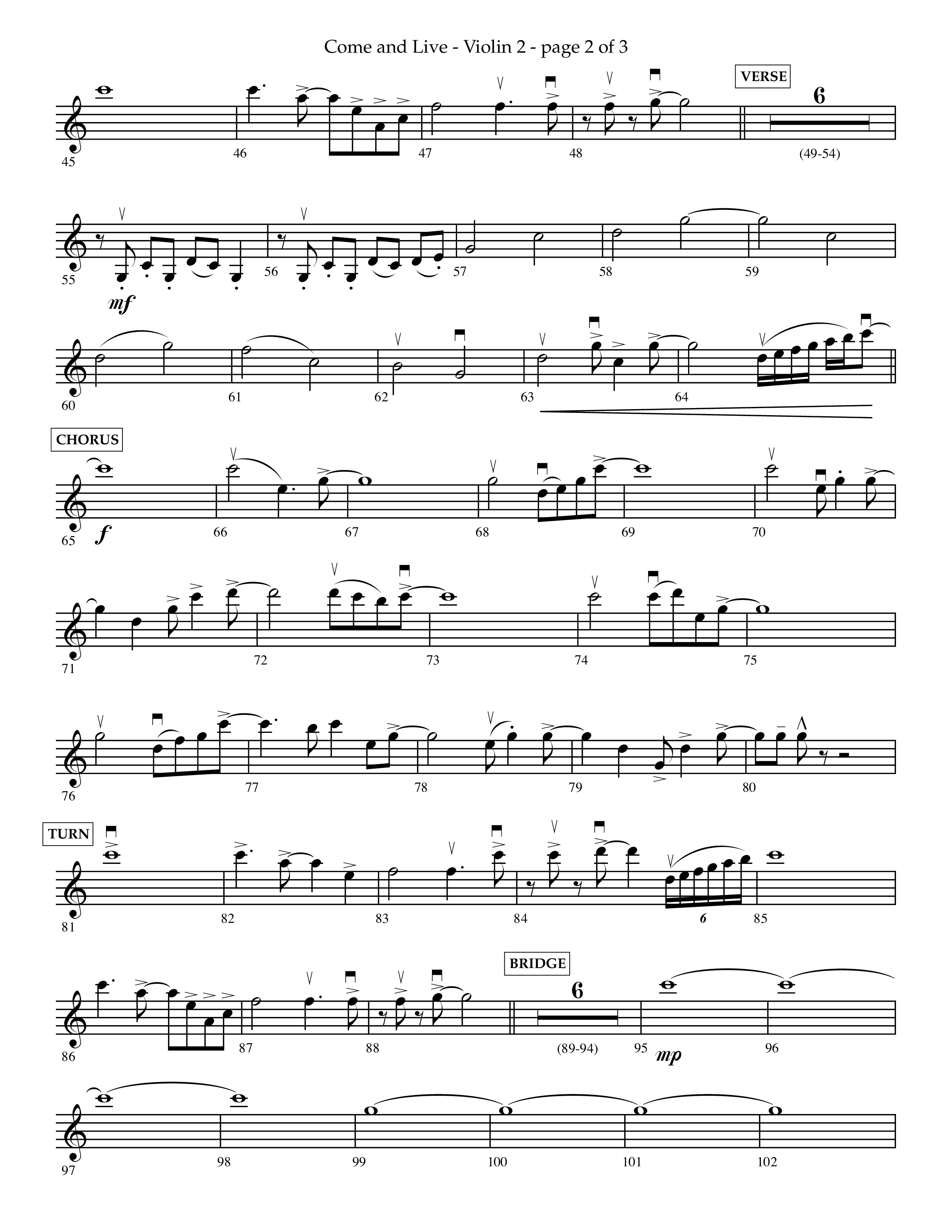 Come And Live (Choral Anthem SATB) Violin 2 (Lifeway Choral / Arr. John Bolin / Arr. Don Koch / Orch. Michael Lawrence)