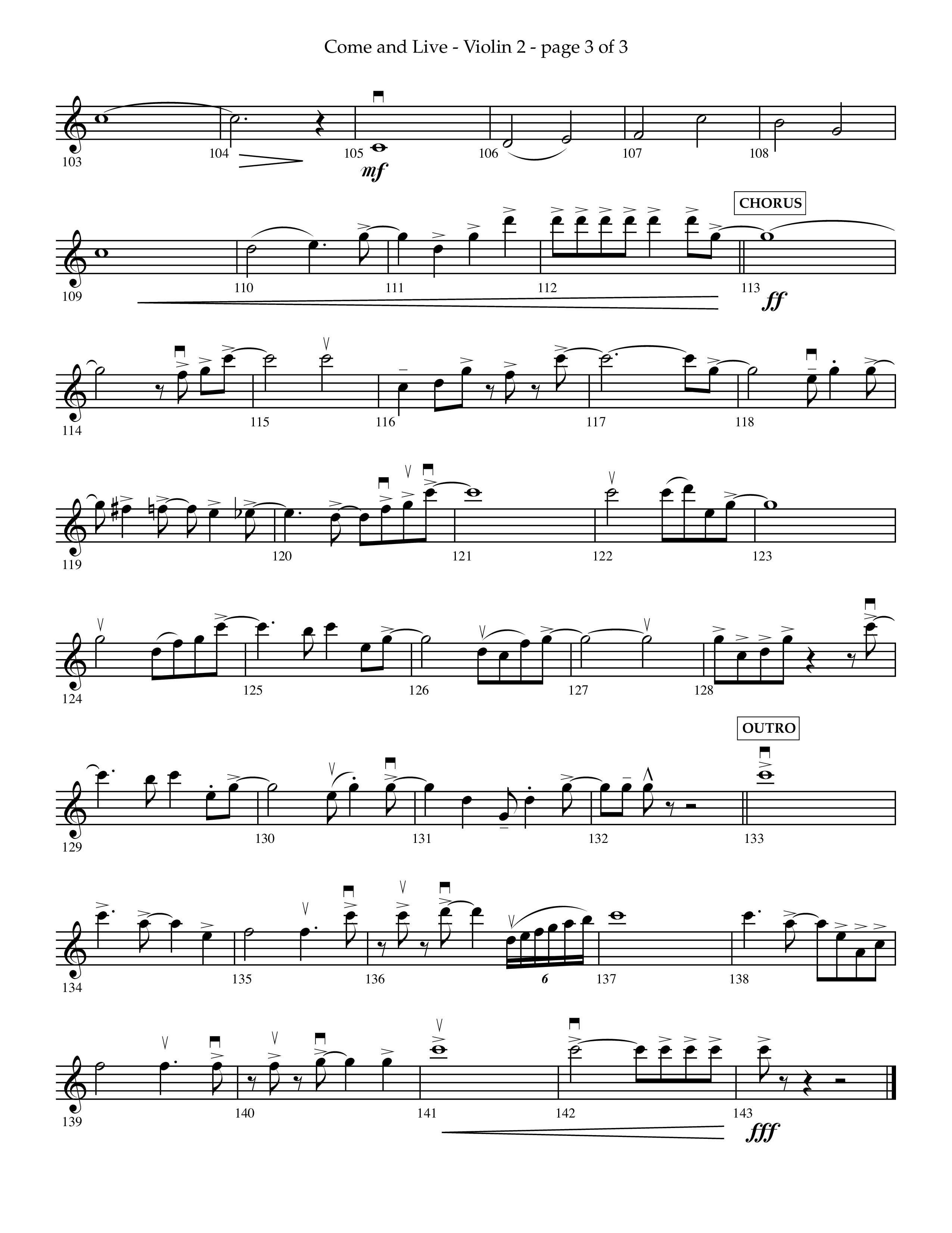 Come And Live (Choral Anthem SATB) Violin 2 (Lifeway Choral / Arr. John Bolin / Arr. Don Koch / Orch. Michael Lawrence)