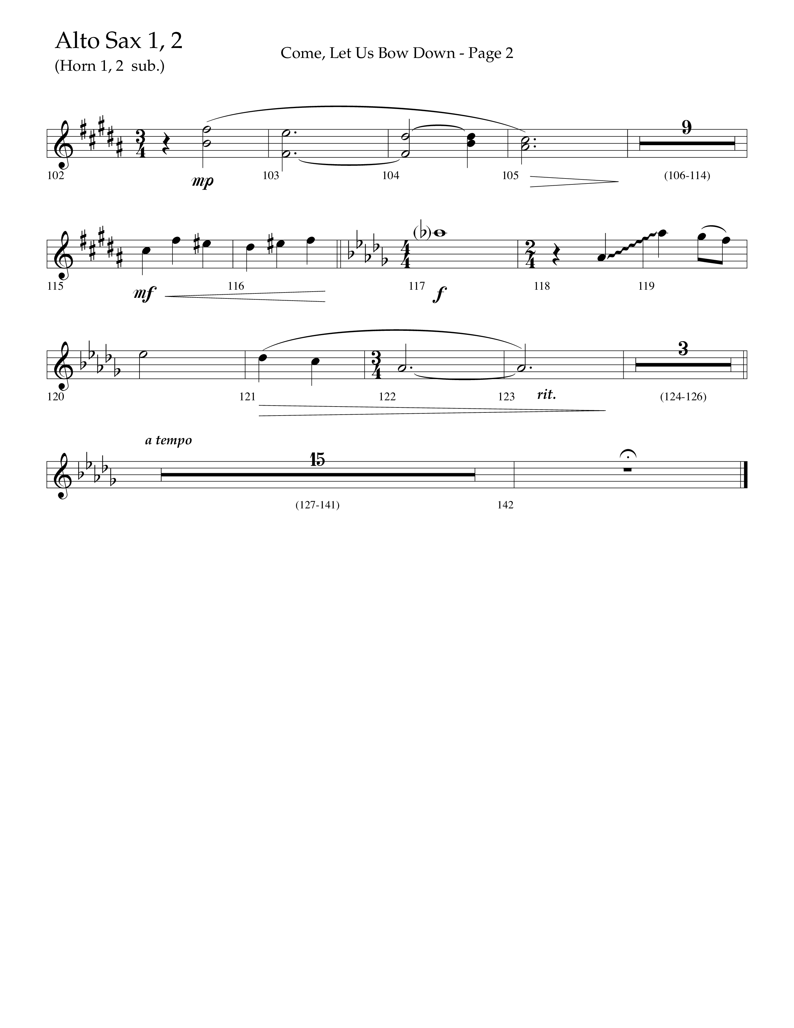Come Let Us Bow Down (Choral Anthem SATB) Alto Sax 1/2 (Lifeway Choral / Arr. Cliff Duren)