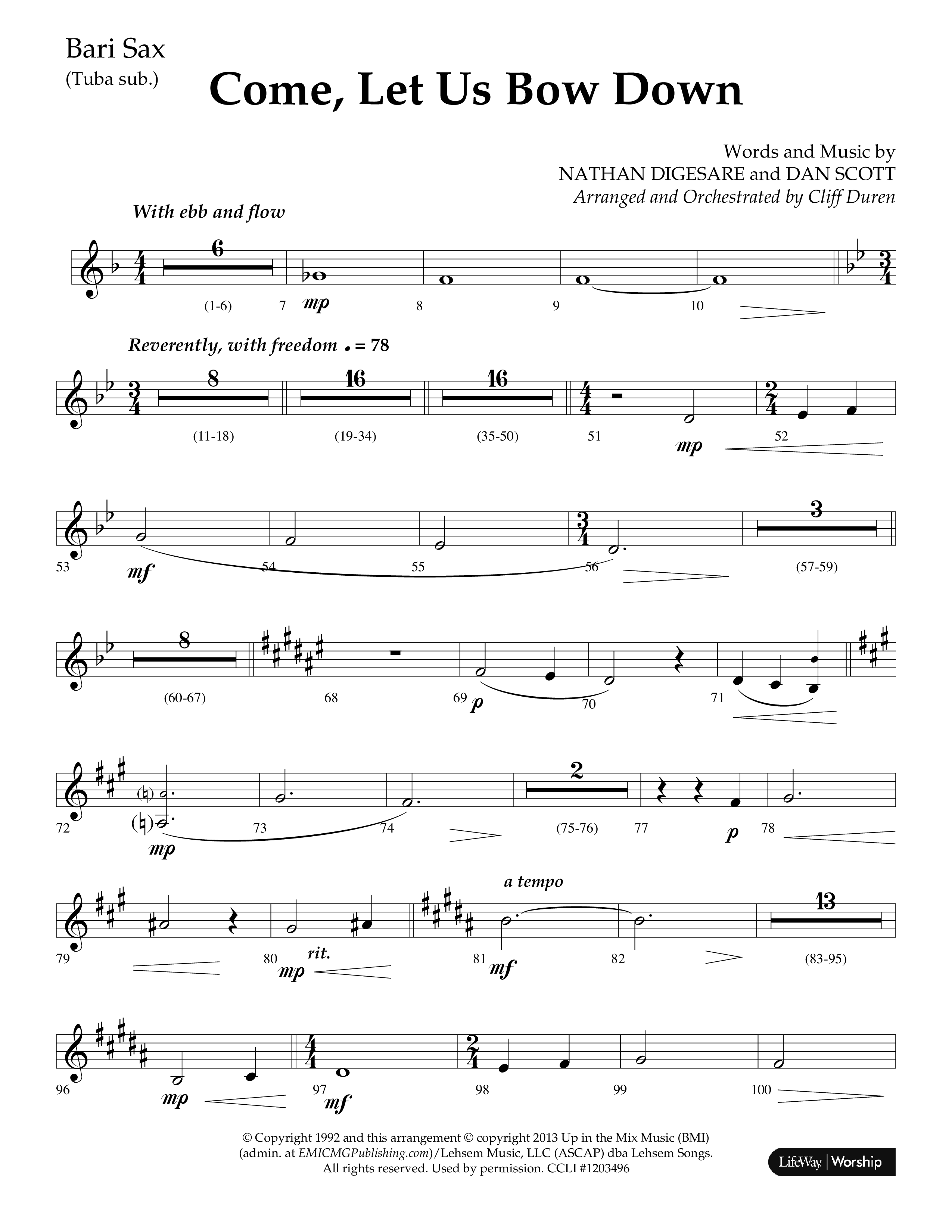 Come Let Us Bow Down (Choral Anthem SATB) Bari Sax (Lifeway Choral / Arr. Cliff Duren)