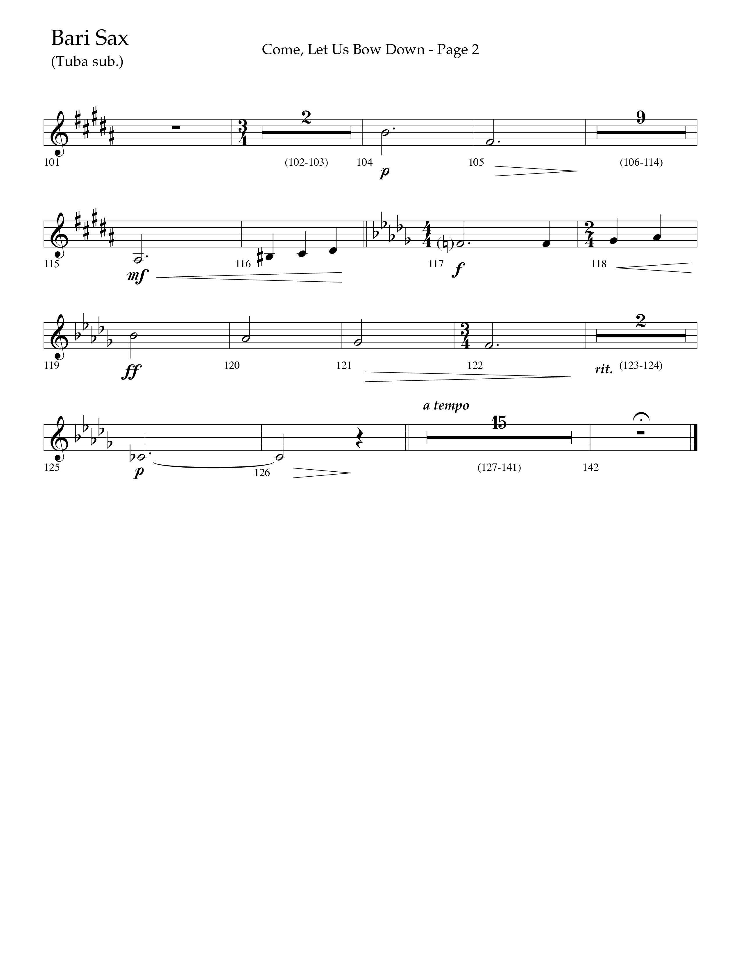Come Let Us Bow Down (Choral Anthem SATB) Bari Sax (Lifeway Choral / Arr. Cliff Duren)