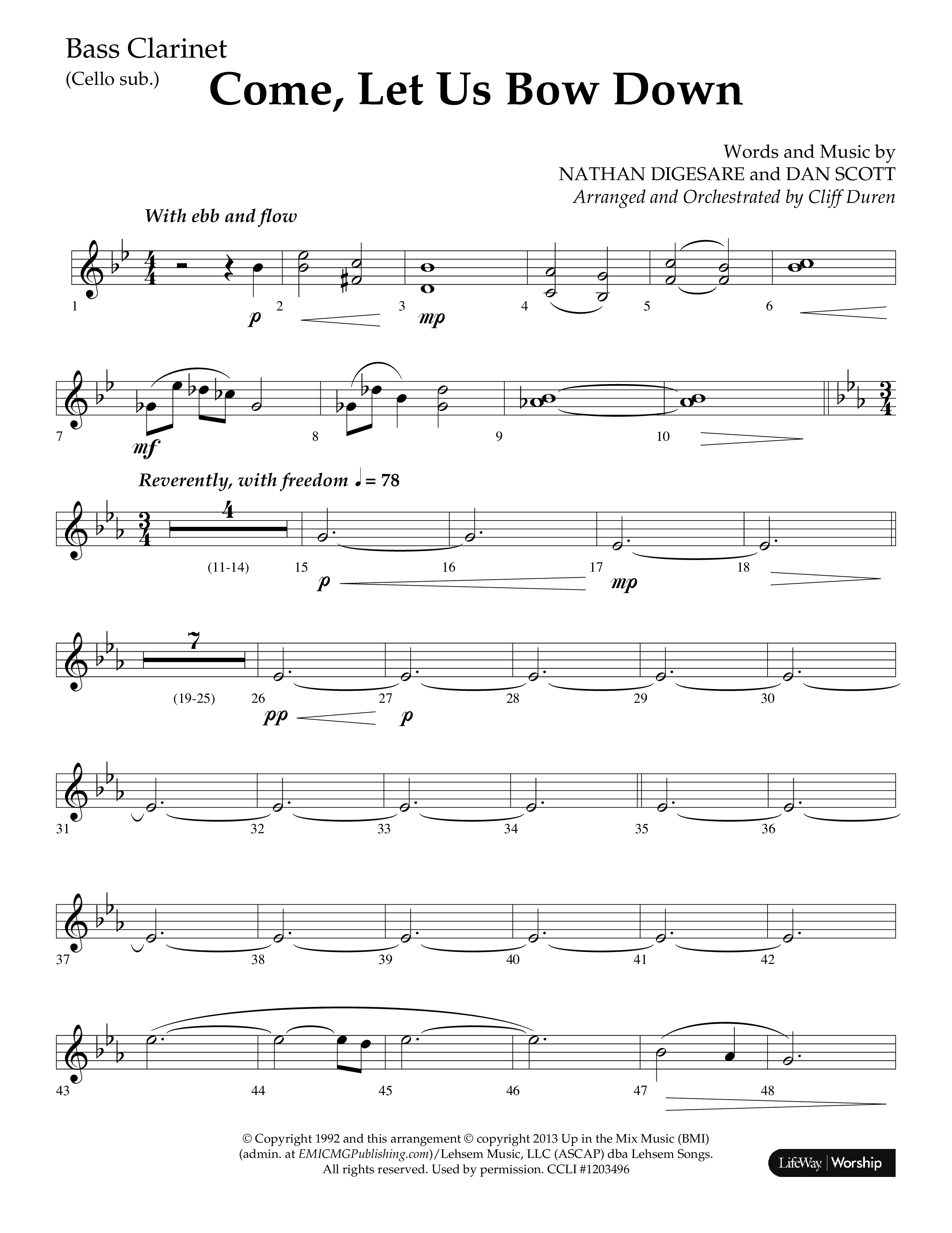 Come Let Us Bow Down (Choral Anthem SATB) Bass Clarinet (Lifeway Choral / Arr. Cliff Duren)