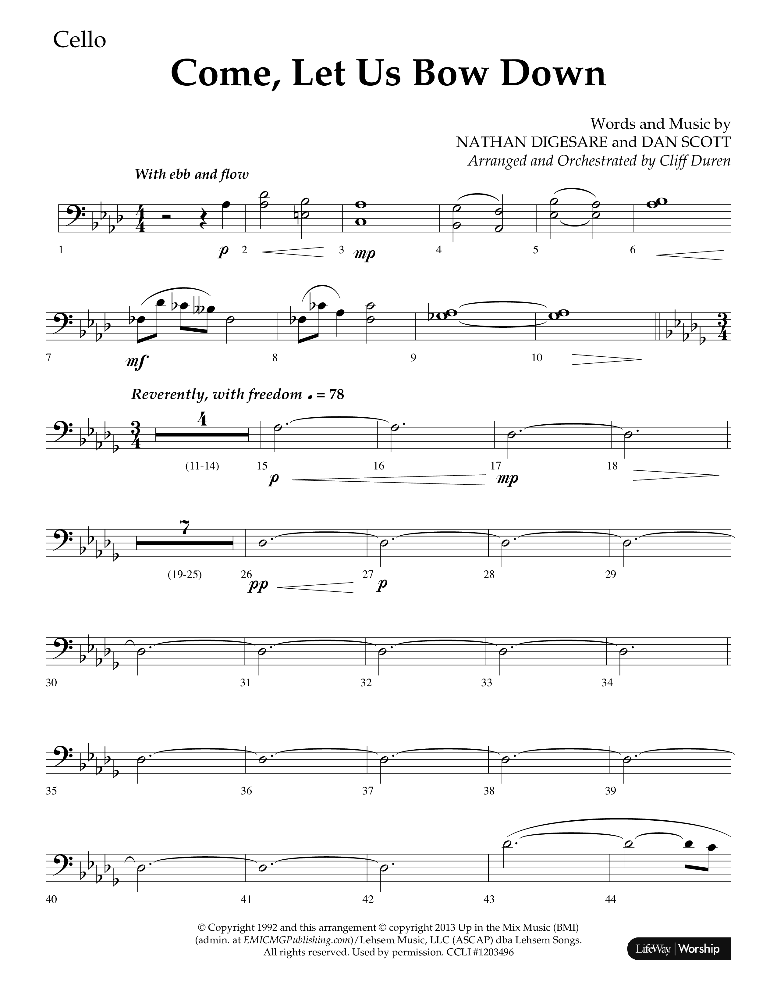 Come Let Us Bow Down (Choral Anthem SATB) Cello (Lifeway Choral / Arr. Cliff Duren)