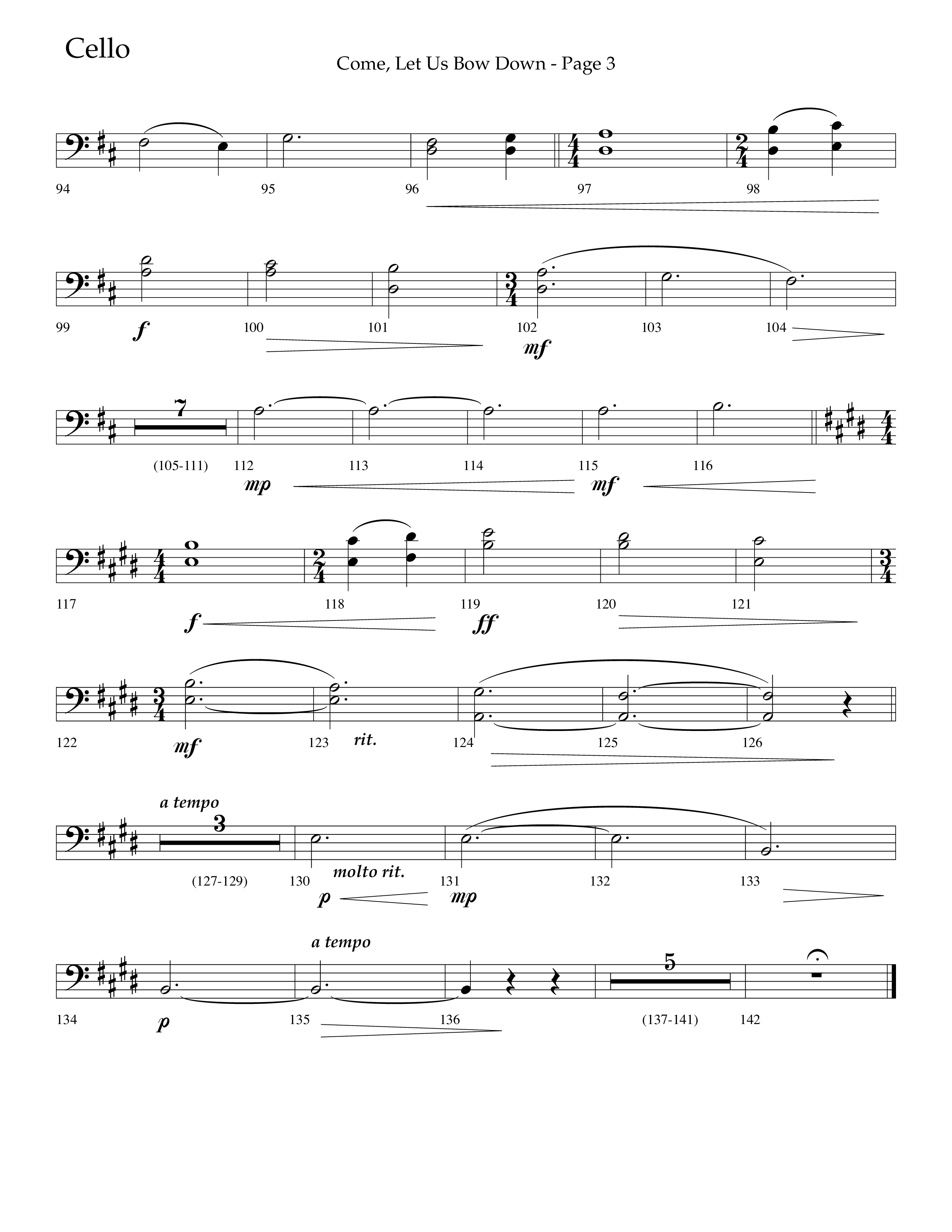 Come Let Us Bow Down (Choral Anthem SATB) Cello (Lifeway Choral / Arr. Cliff Duren)