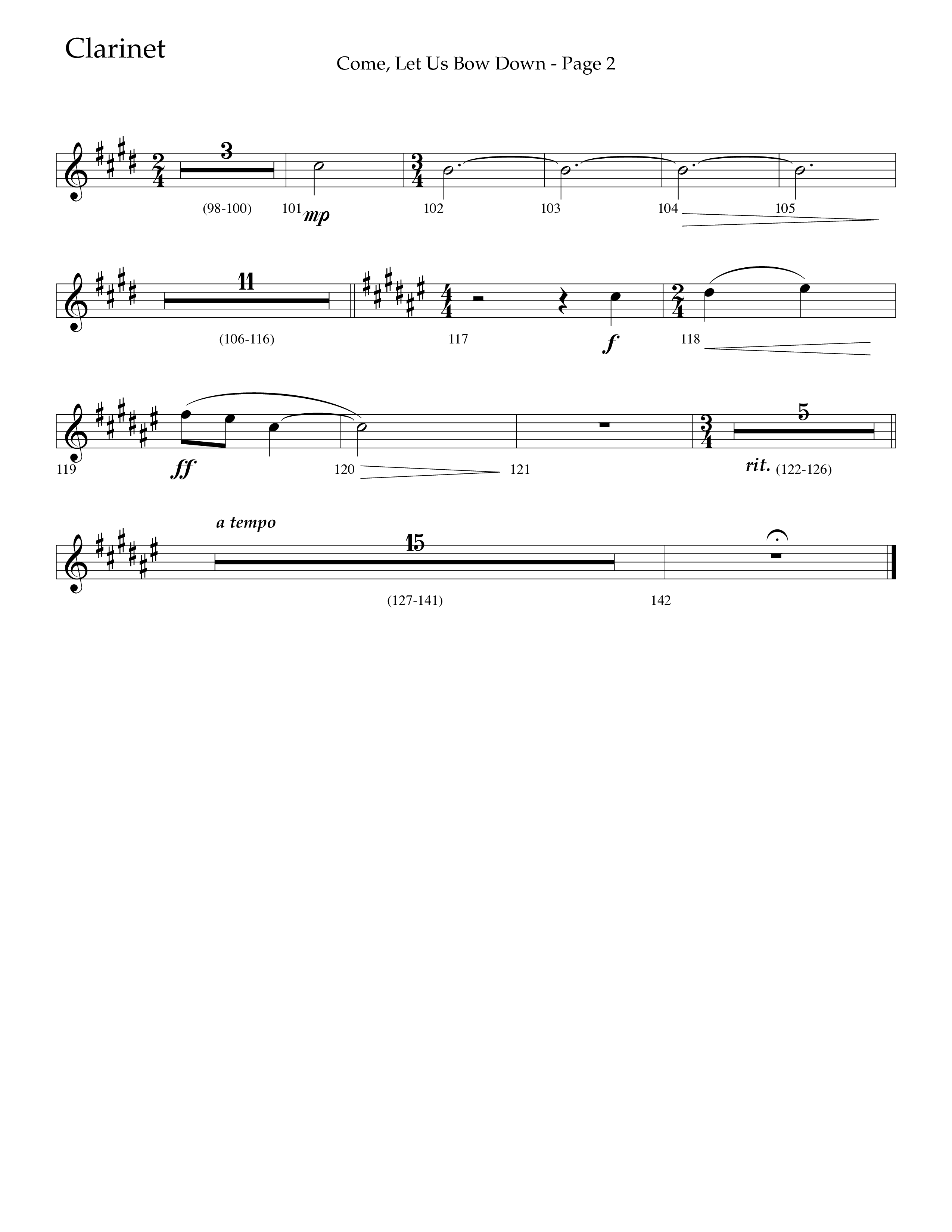 Come Let Us Bow Down (Choral Anthem SATB) Clarinet 1/2 (Lifeway Choral / Arr. Cliff Duren)