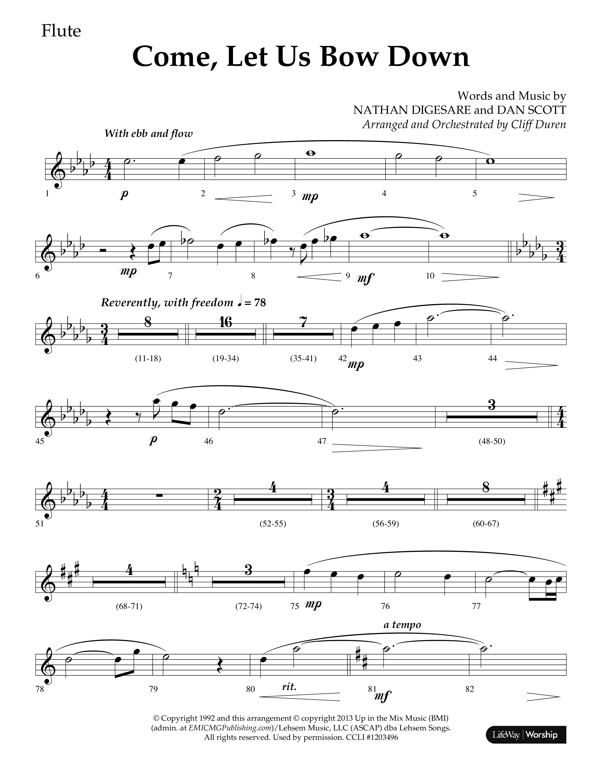 Come Let Us Bow Down (Choral Anthem SATB) Flute (Lifeway Choral / Arr. Cliff Duren)