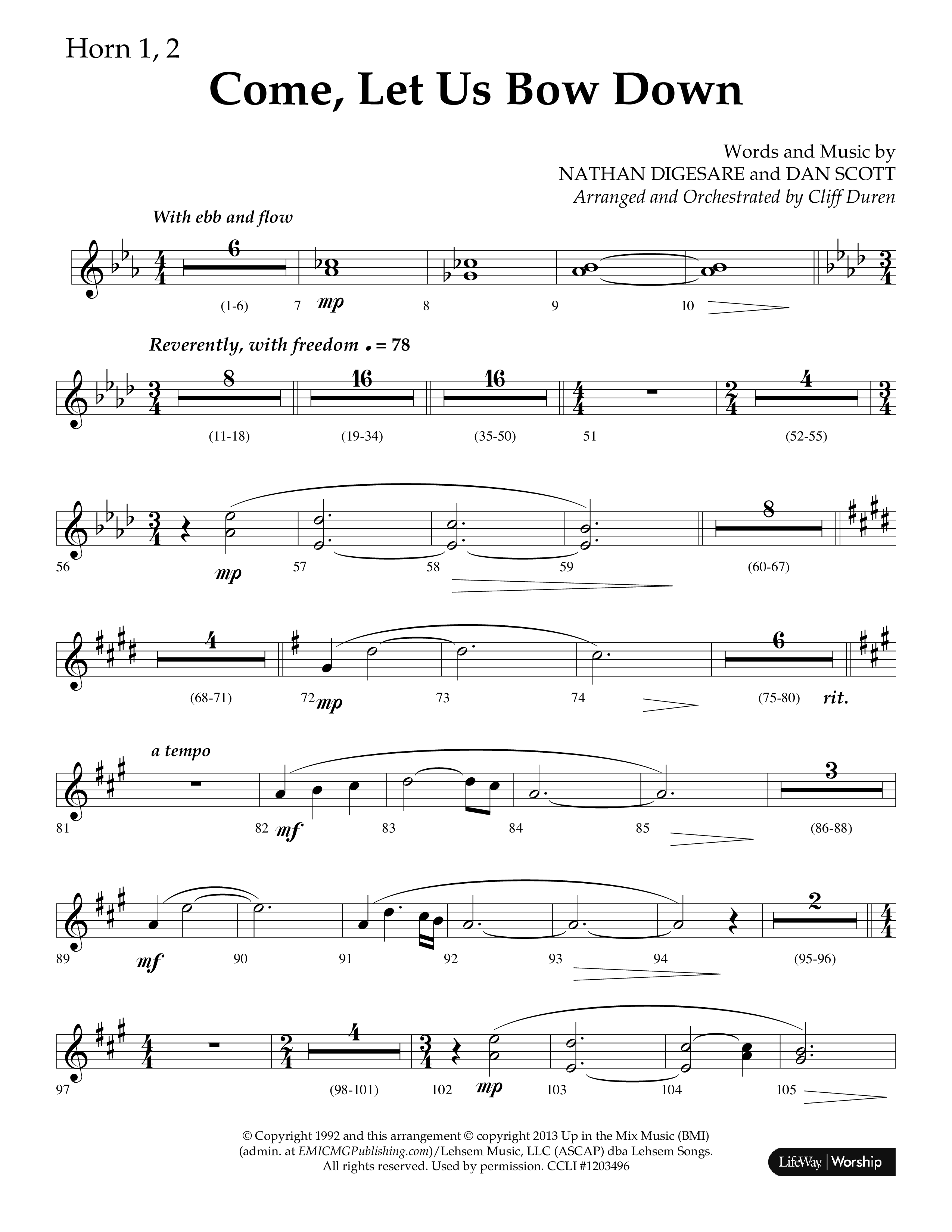 Come Let Us Bow Down (Choral Anthem SATB) French Horn 1/2 (Lifeway Choral / Arr. Cliff Duren)