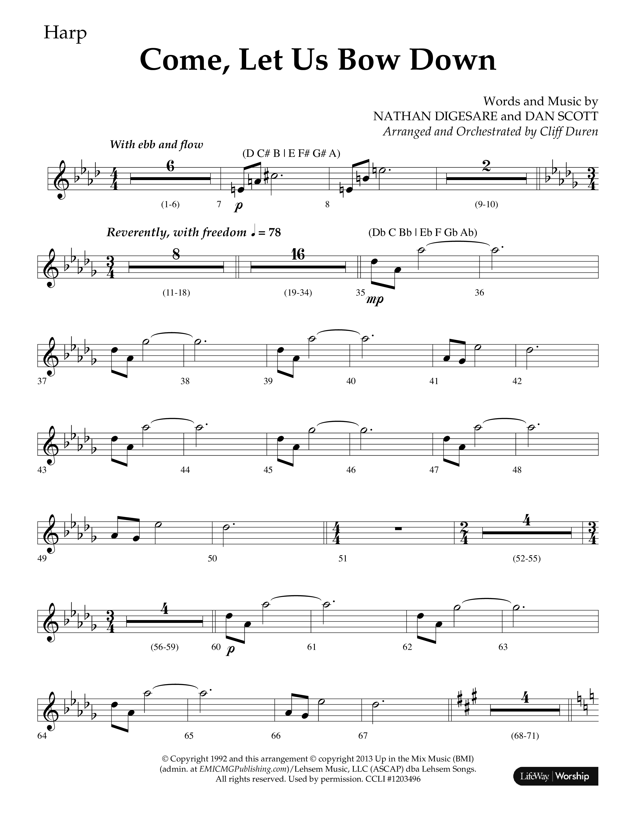 Come Let Us Bow Down (Choral Anthem SATB) Harp (Lifeway Choral / Arr. Cliff Duren)