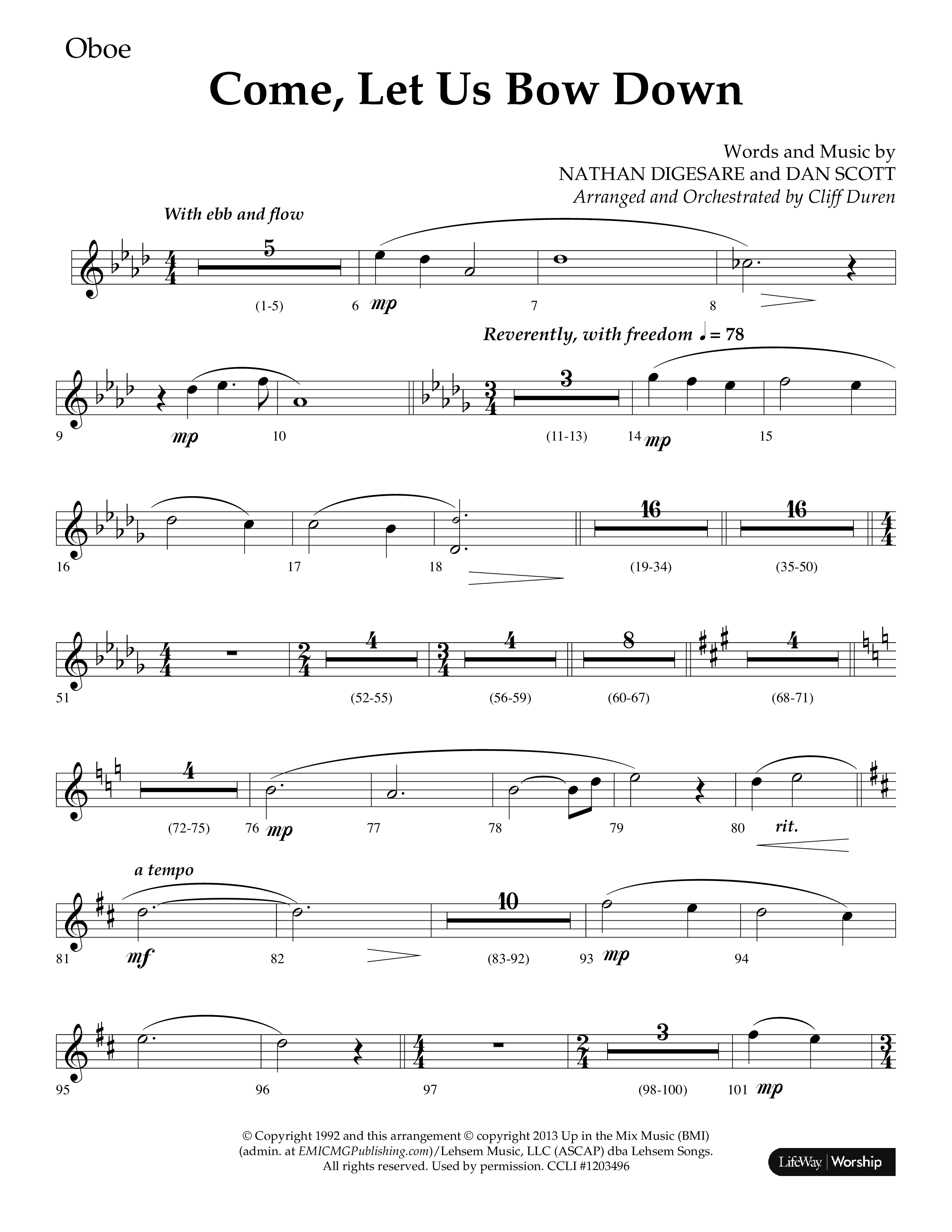 Come Let Us Bow Down (Choral Anthem SATB) Oboe (Lifeway Choral / Arr. Cliff Duren)