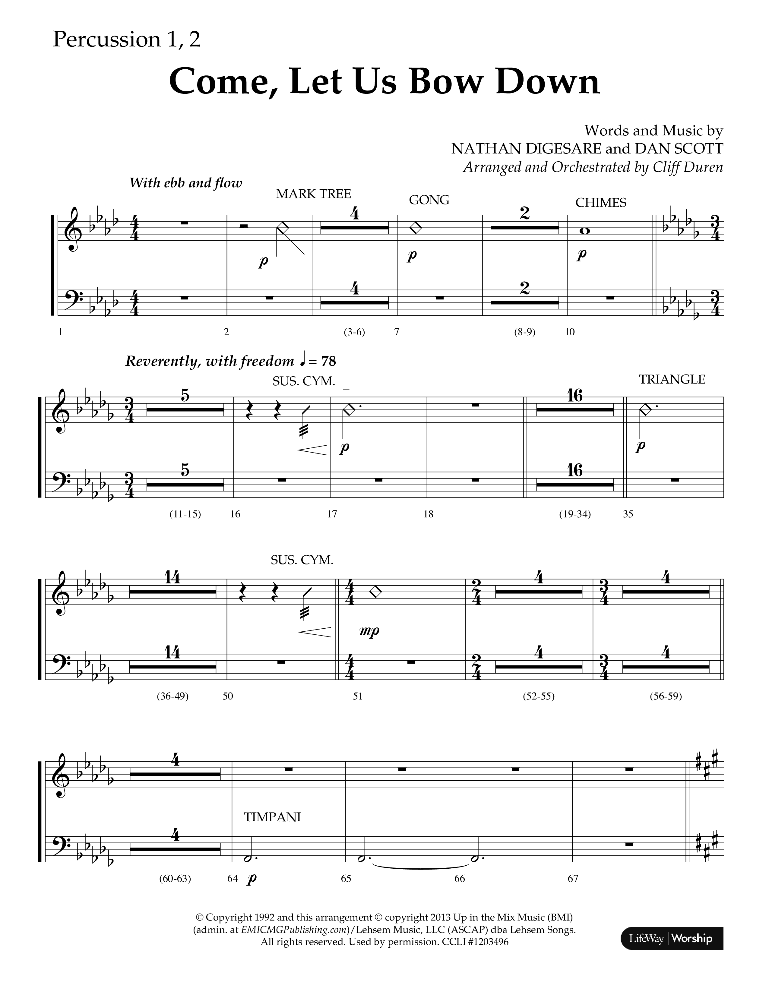 Come Let Us Bow Down (Choral Anthem SATB) Percussion 1/2 (Lifeway Choral / Arr. Cliff Duren)