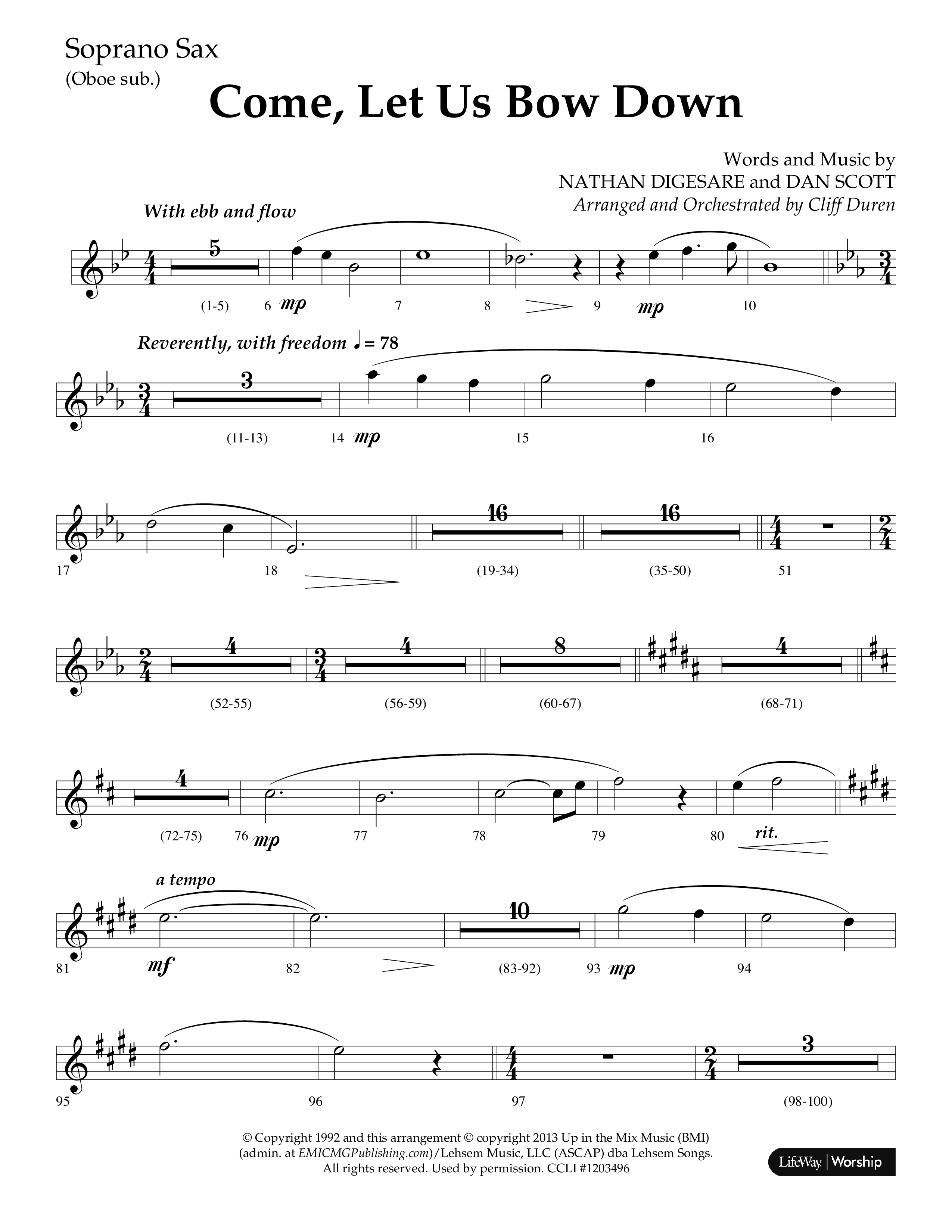 Come Let Us Bow Down (Choral Anthem SATB) Soprano Sax (Lifeway Choral / Arr. Cliff Duren)