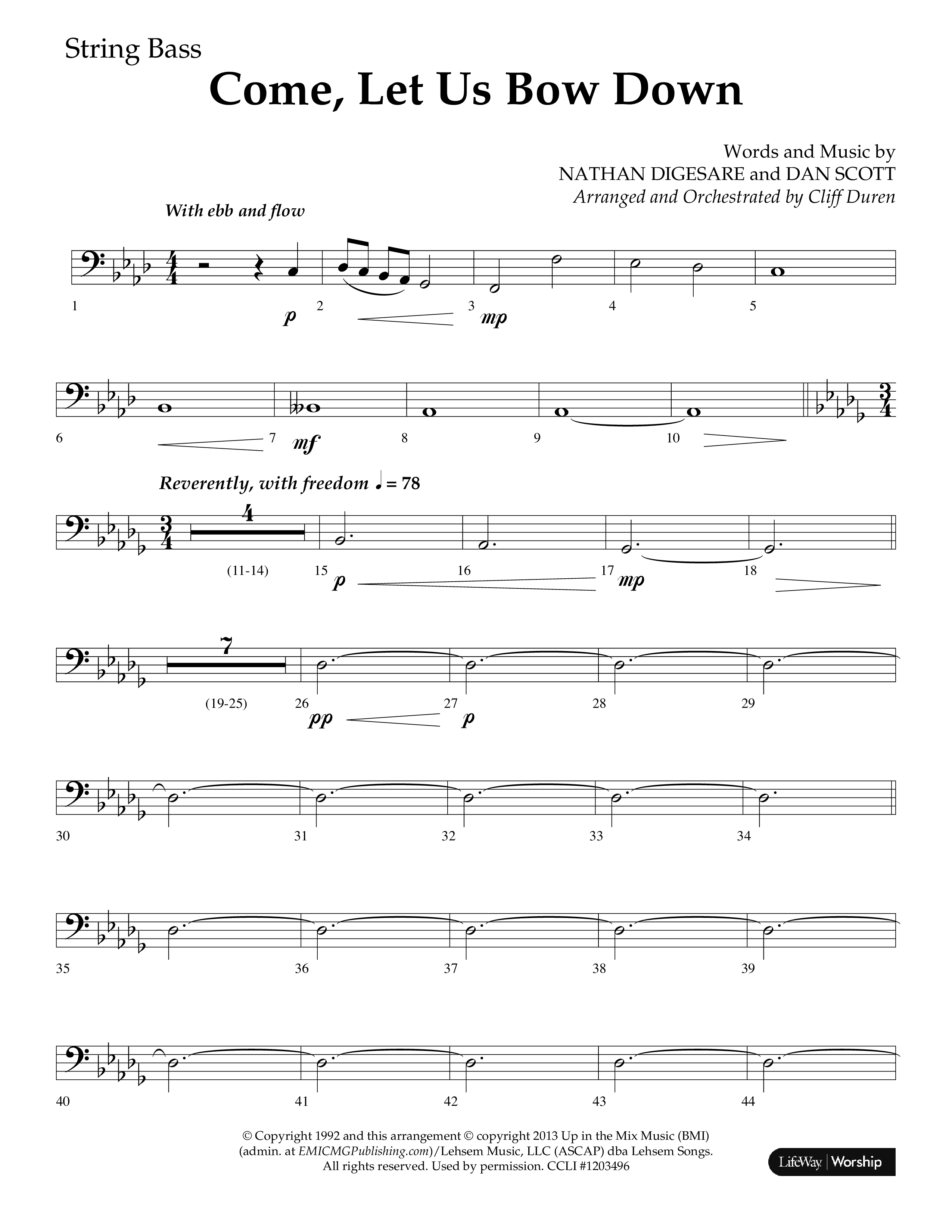 Come Let Us Bow Down (Choral Anthem SATB) String Bass (Lifeway Choral / Arr. Cliff Duren)