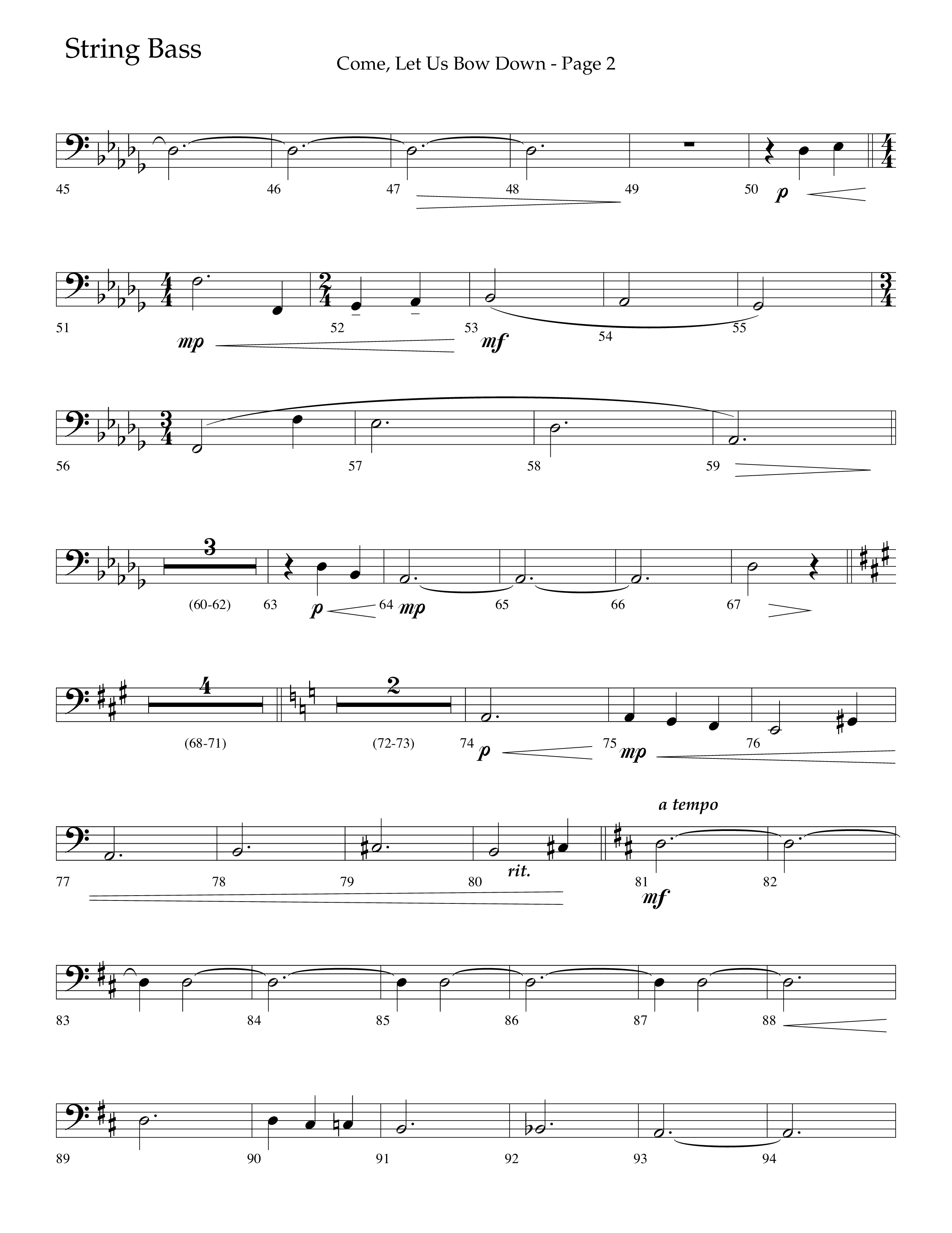 Come Let Us Bow Down (Choral Anthem SATB) String Bass (Lifeway Choral / Arr. Cliff Duren)