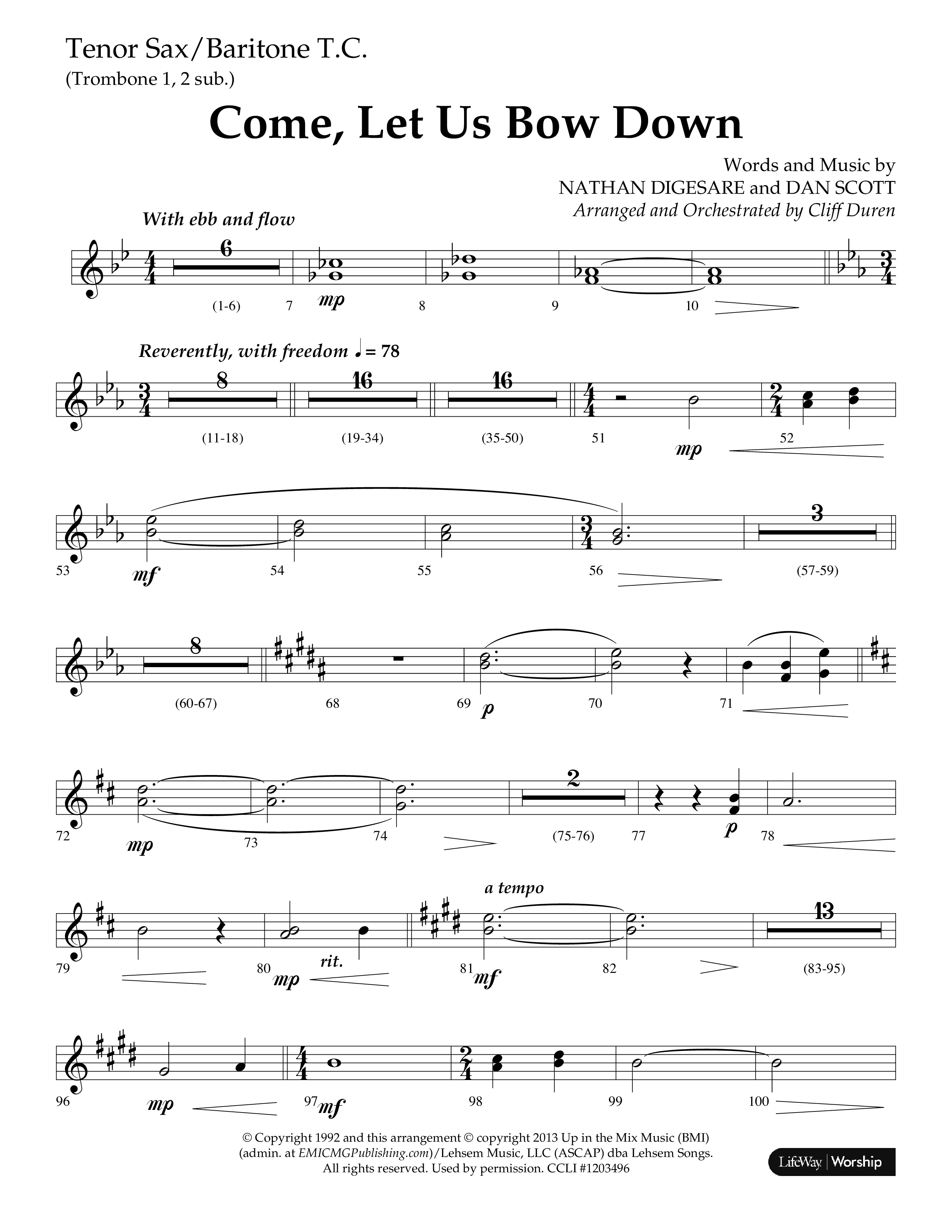 Come Let Us Bow Down (Choral Anthem SATB) Tenor Sax/Baritone T.C. (Lifeway Choral / Arr. Cliff Duren)
