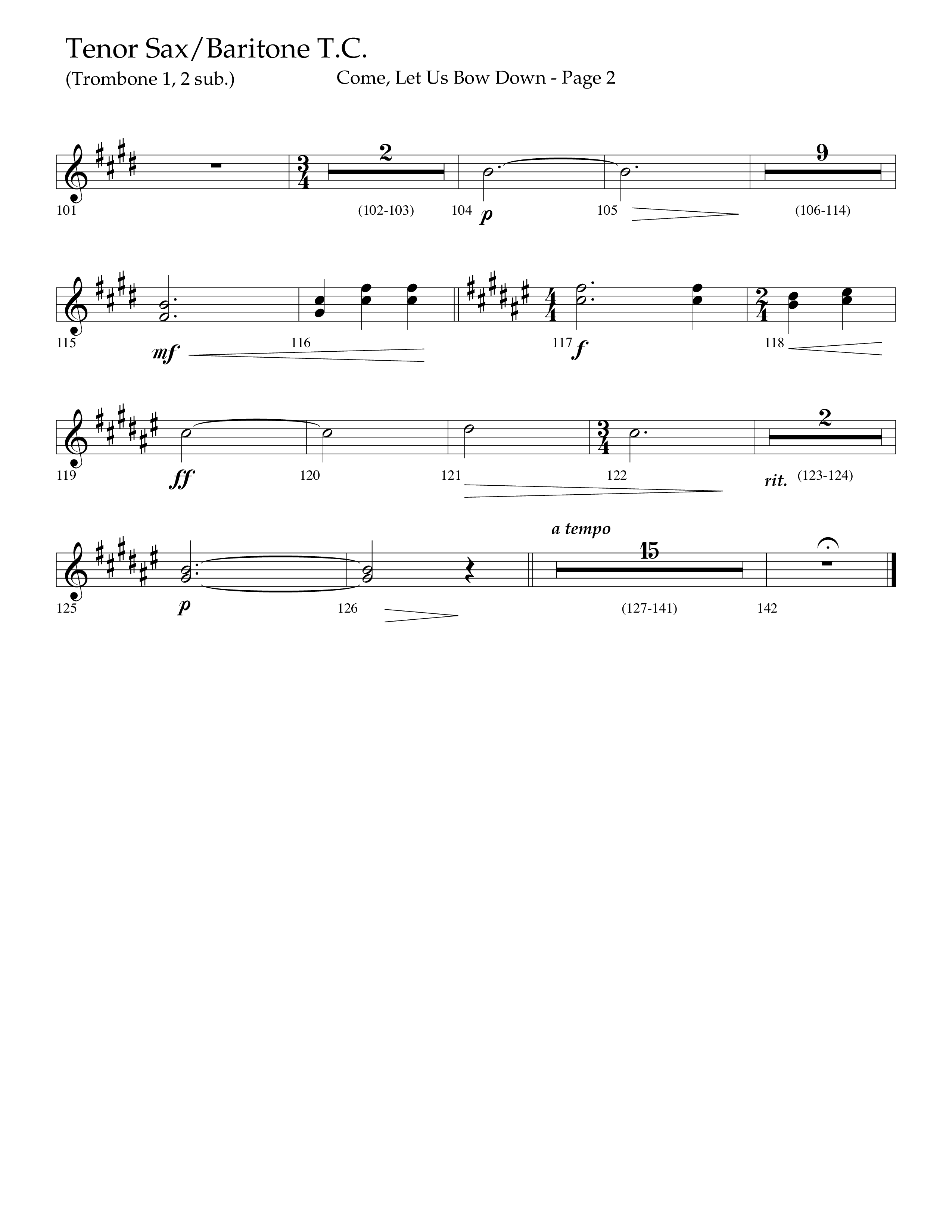 Come Let Us Bow Down (Choral Anthem SATB) Tenor Sax/Baritone T.C. (Lifeway Choral / Arr. Cliff Duren)