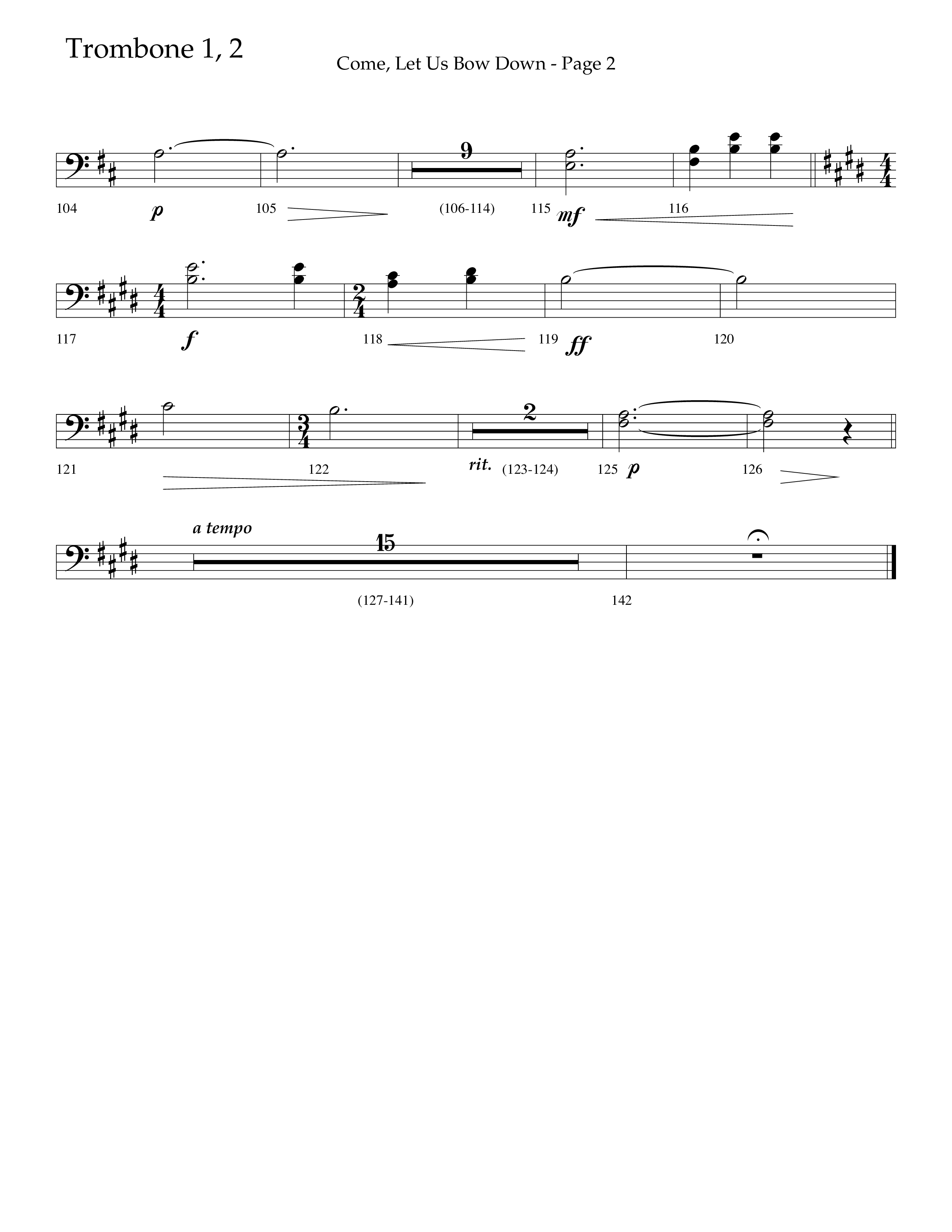 Come Let Us Bow Down (Choral Anthem SATB) Trombone 1/2 (Lifeway Choral / Arr. Cliff Duren)