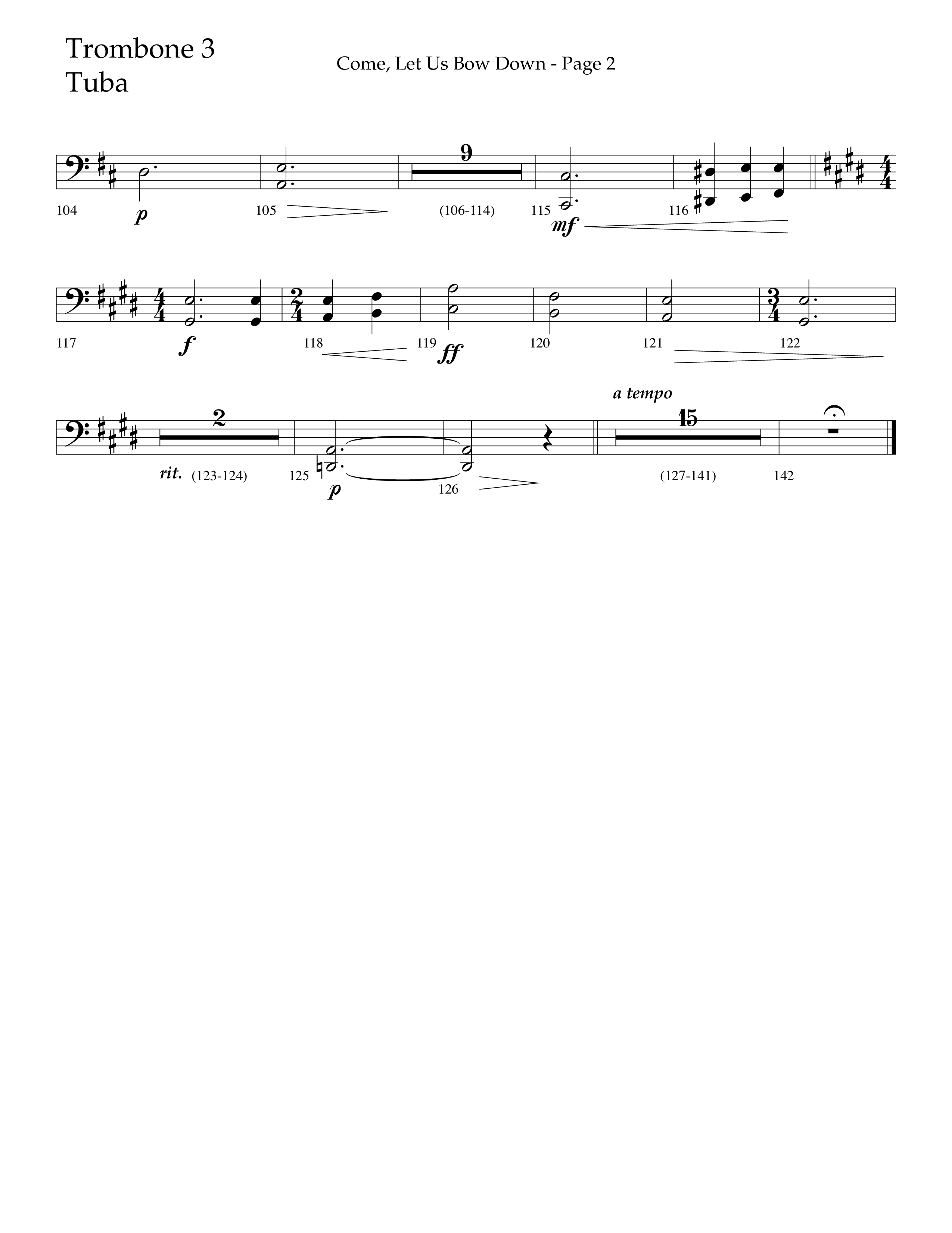 Come Let Us Bow Down (Choral Anthem SATB) Trombone 3/Tuba (Lifeway Choral / Arr. Cliff Duren)