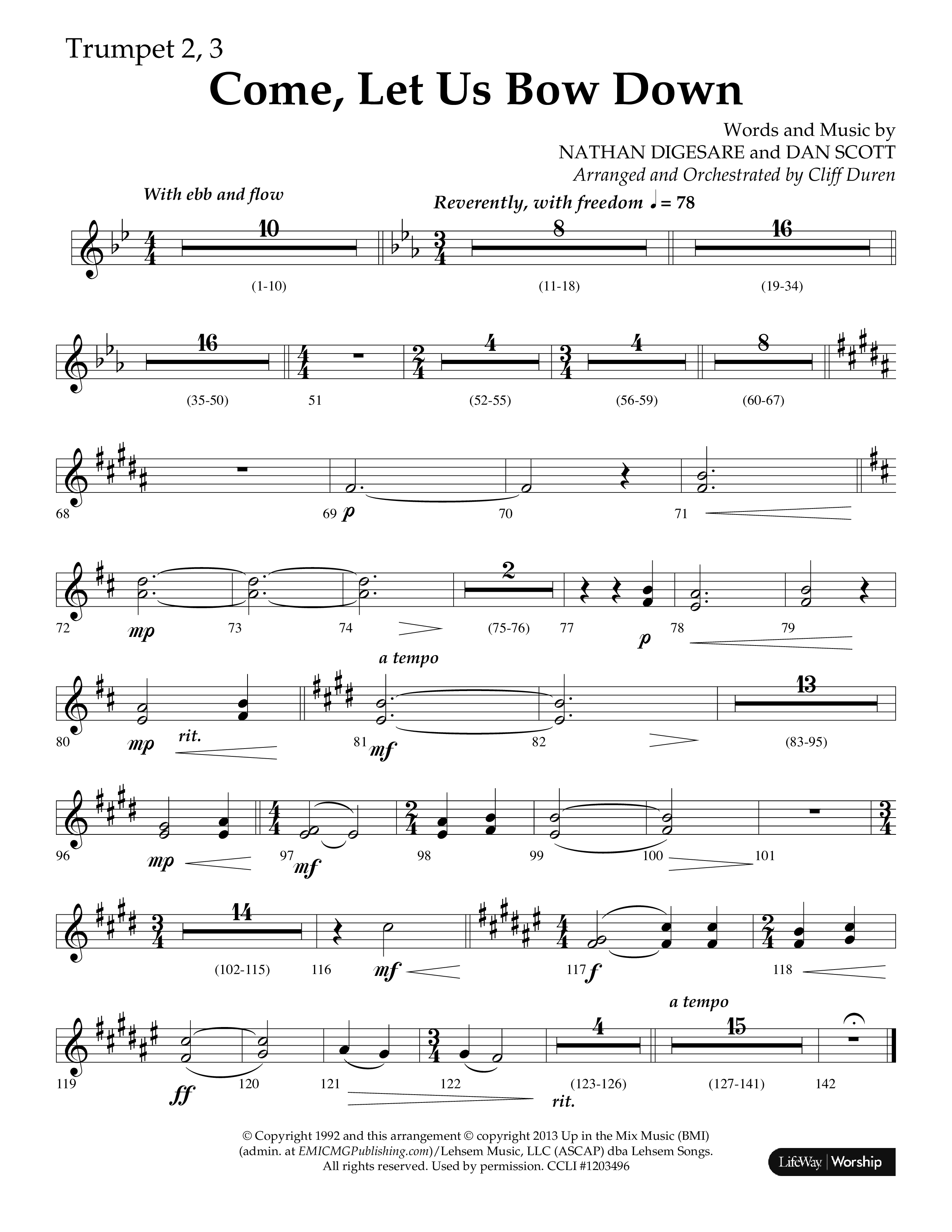 Come Let Us Bow Down (Choral Anthem SATB) Trumpet 2/3 (Lifeway Choral / Arr. Cliff Duren)
