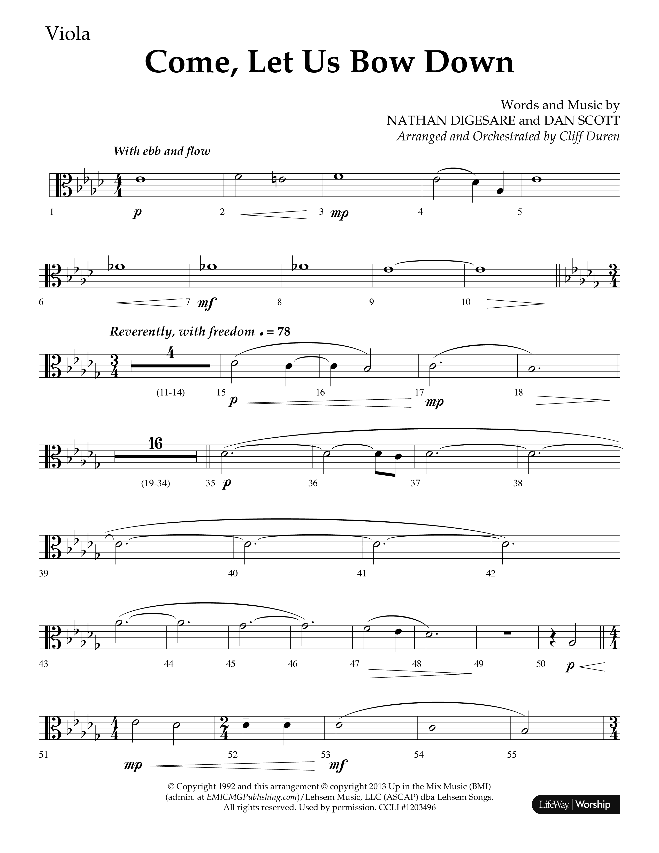 Come Let Us Bow Down (Choral Anthem SATB) Viola (Lifeway Choral / Arr. Cliff Duren)