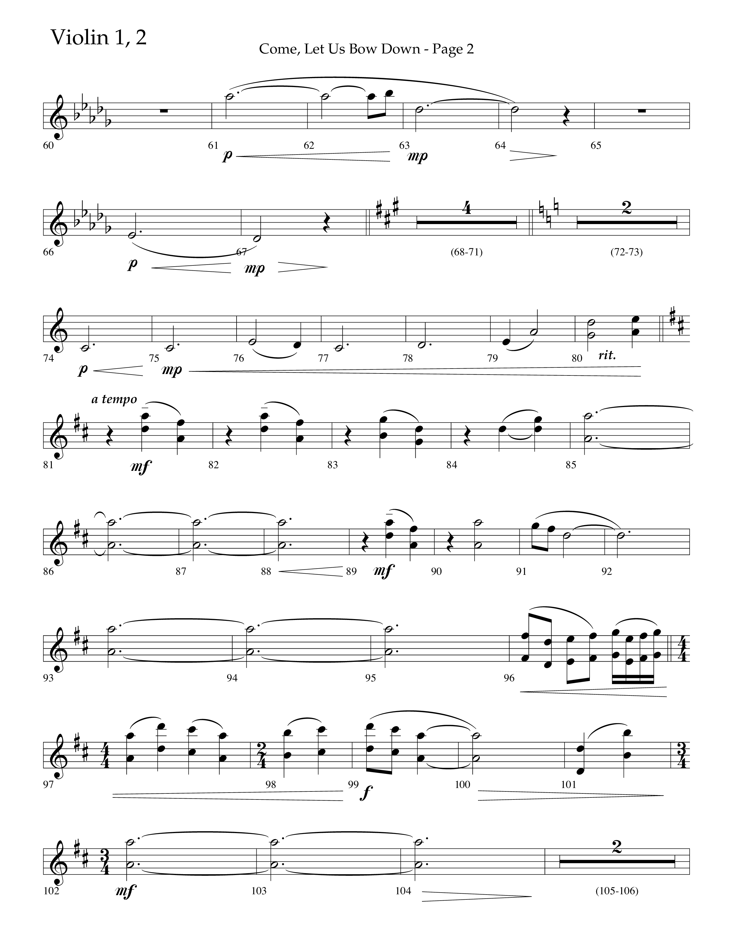 Come Let Us Bow Down (Choral Anthem SATB) Violin 1/2 (Lifeway Choral / Arr. Cliff Duren)