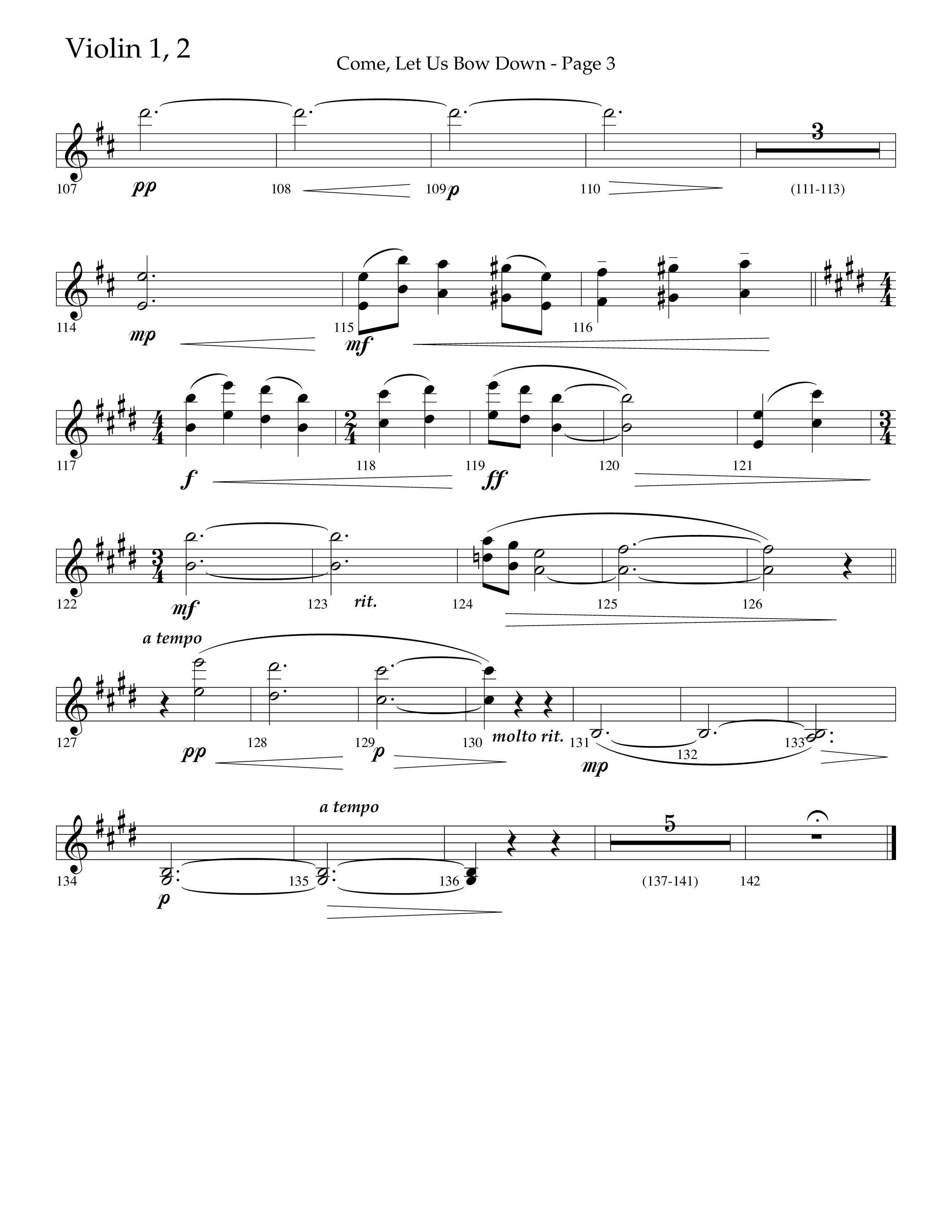 Come Let Us Bow Down (Choral Anthem SATB) Violin 1/2 (Lifeway Choral / Arr. Cliff Duren)
