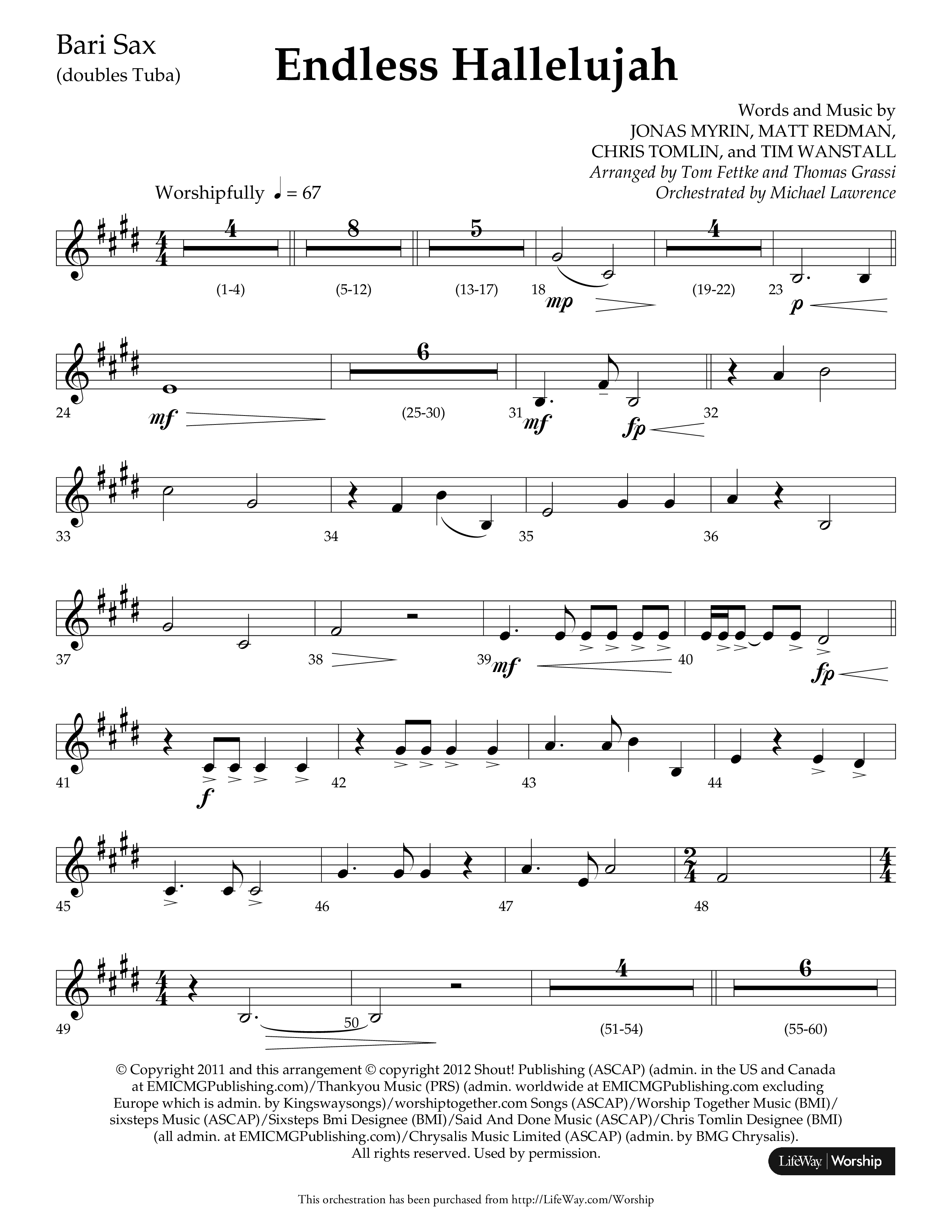 Endless Hallelujah (Choral Anthem SATB) Bari Sax (Lifeway Choral / Arr. Tom Fettke / Arr. Thomas Grassi / Orch. Michael Lawrence)