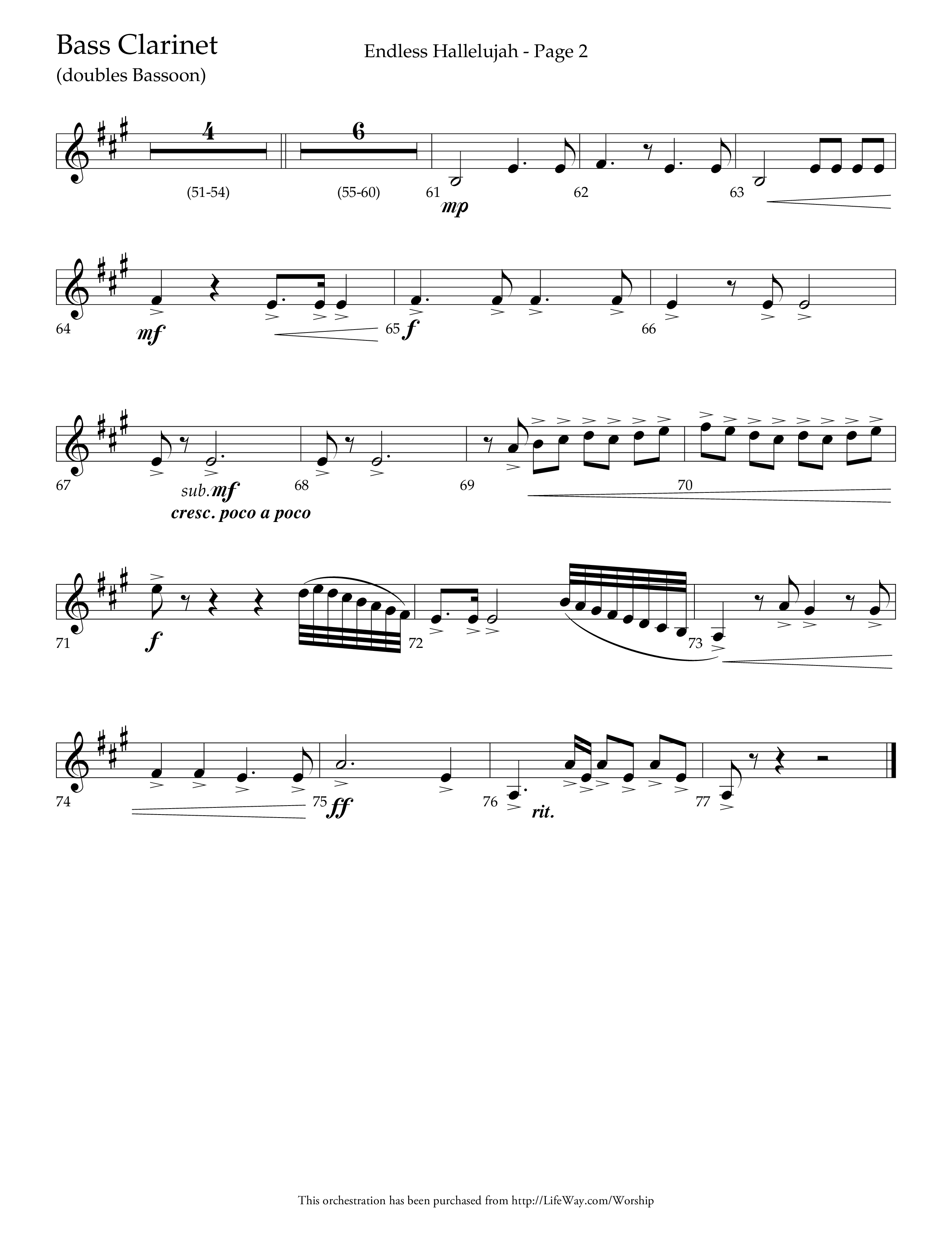 Endless Hallelujah (Choral Anthem SATB) Bass Clarinet (Lifeway Choral / Arr. Tom Fettke / Arr. Thomas Grassi / Orch. Michael Lawrence)
