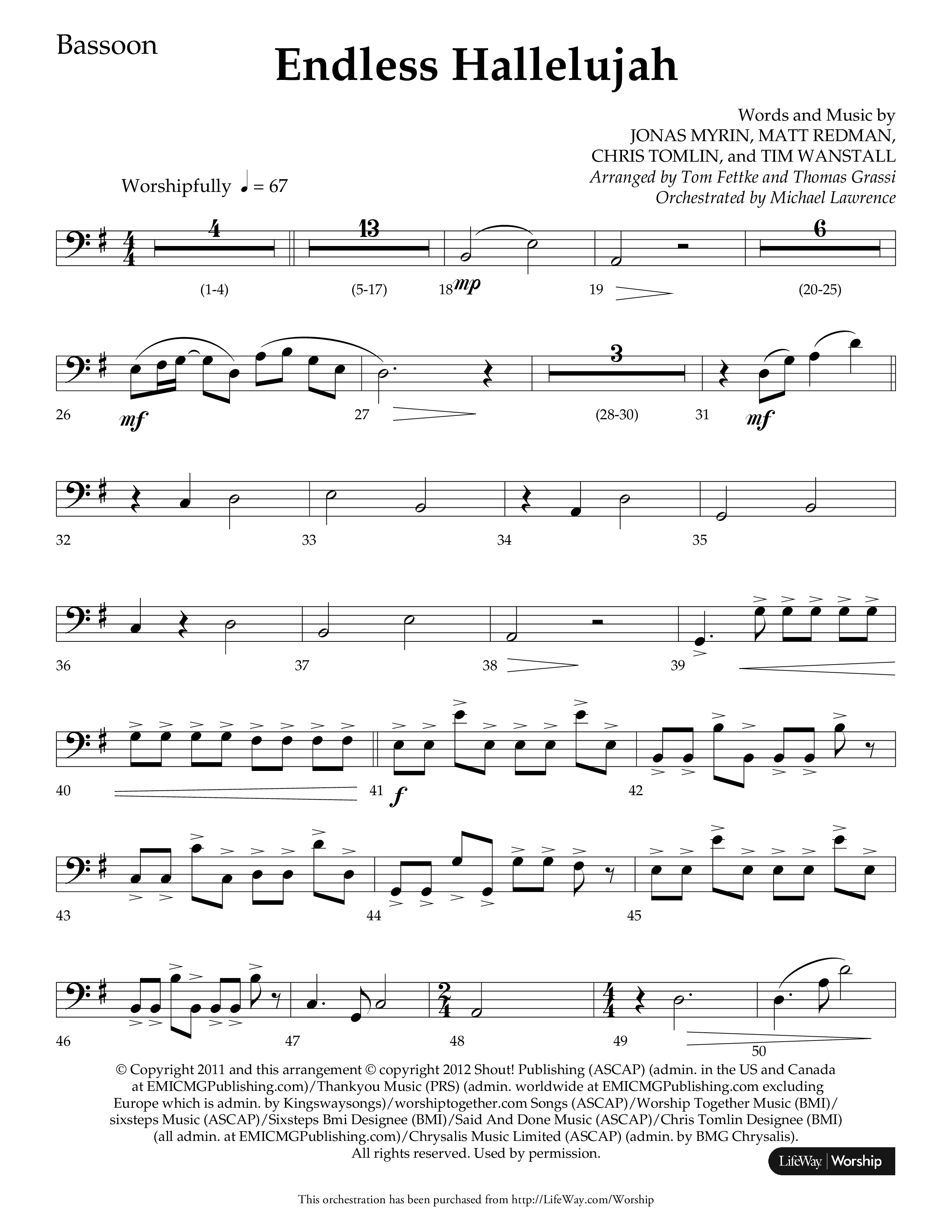 Endless Hallelujah (Choral Anthem SATB) Bassoon (Lifeway Choral / Arr. Tom Fettke / Arr. Thomas Grassi / Orch. Michael Lawrence)