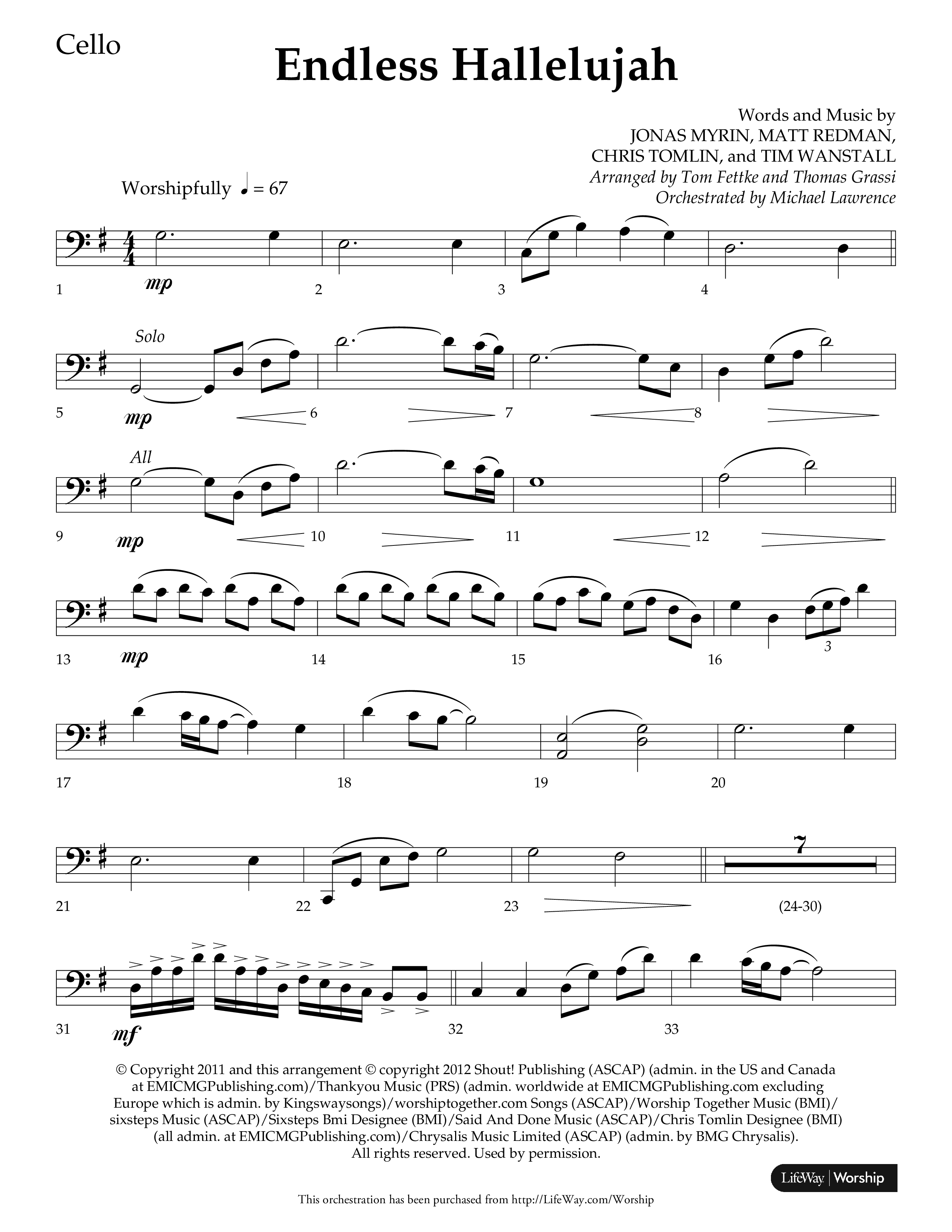 Endless Hallelujah (Choral Anthem SATB) Cello (Lifeway Choral / Arr. Tom Fettke / Arr. Thomas Grassi / Orch. Michael Lawrence)