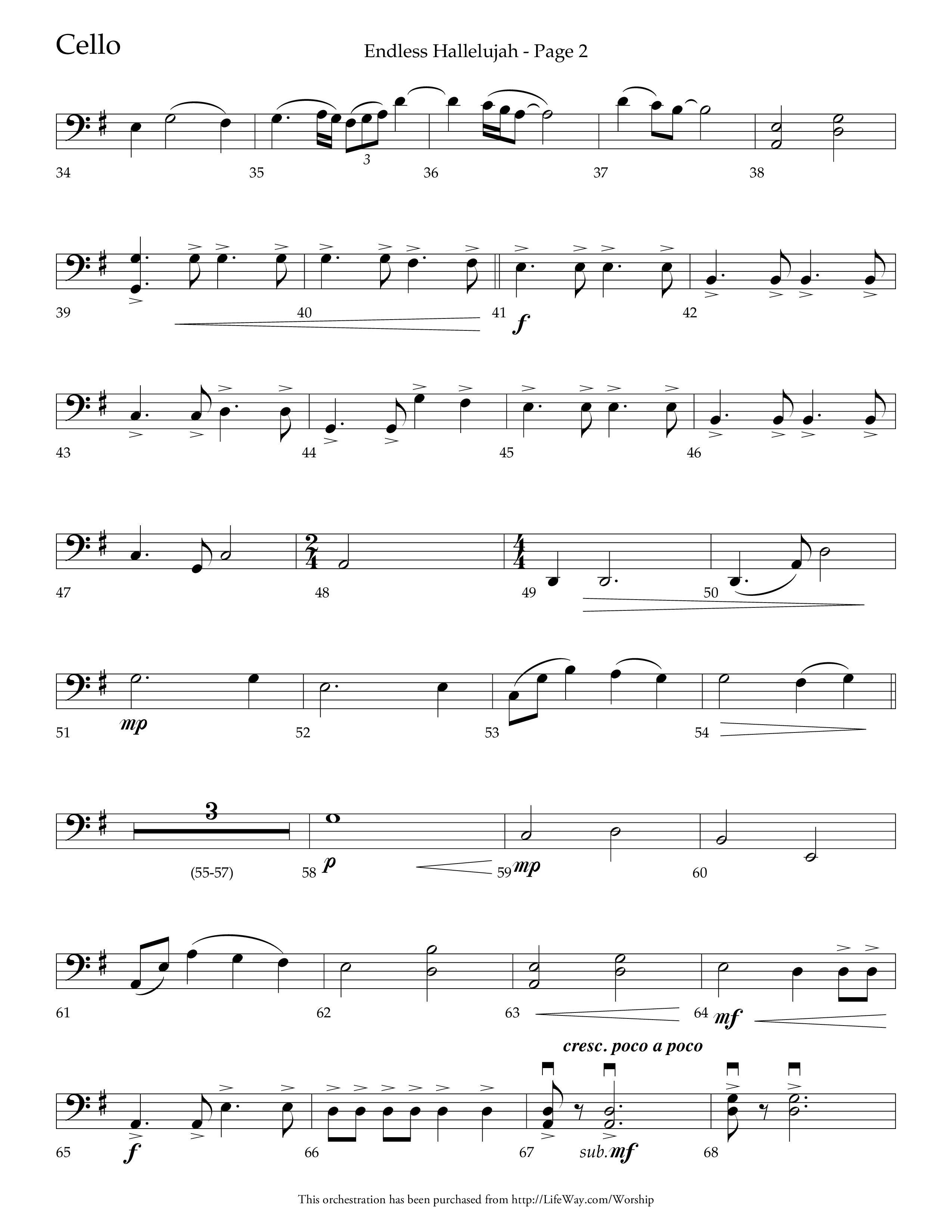 Endless Hallelujah (Choral Anthem SATB) Cello (Lifeway Choral / Arr. Tom Fettke / Arr. Thomas Grassi / Orch. Michael Lawrence)
