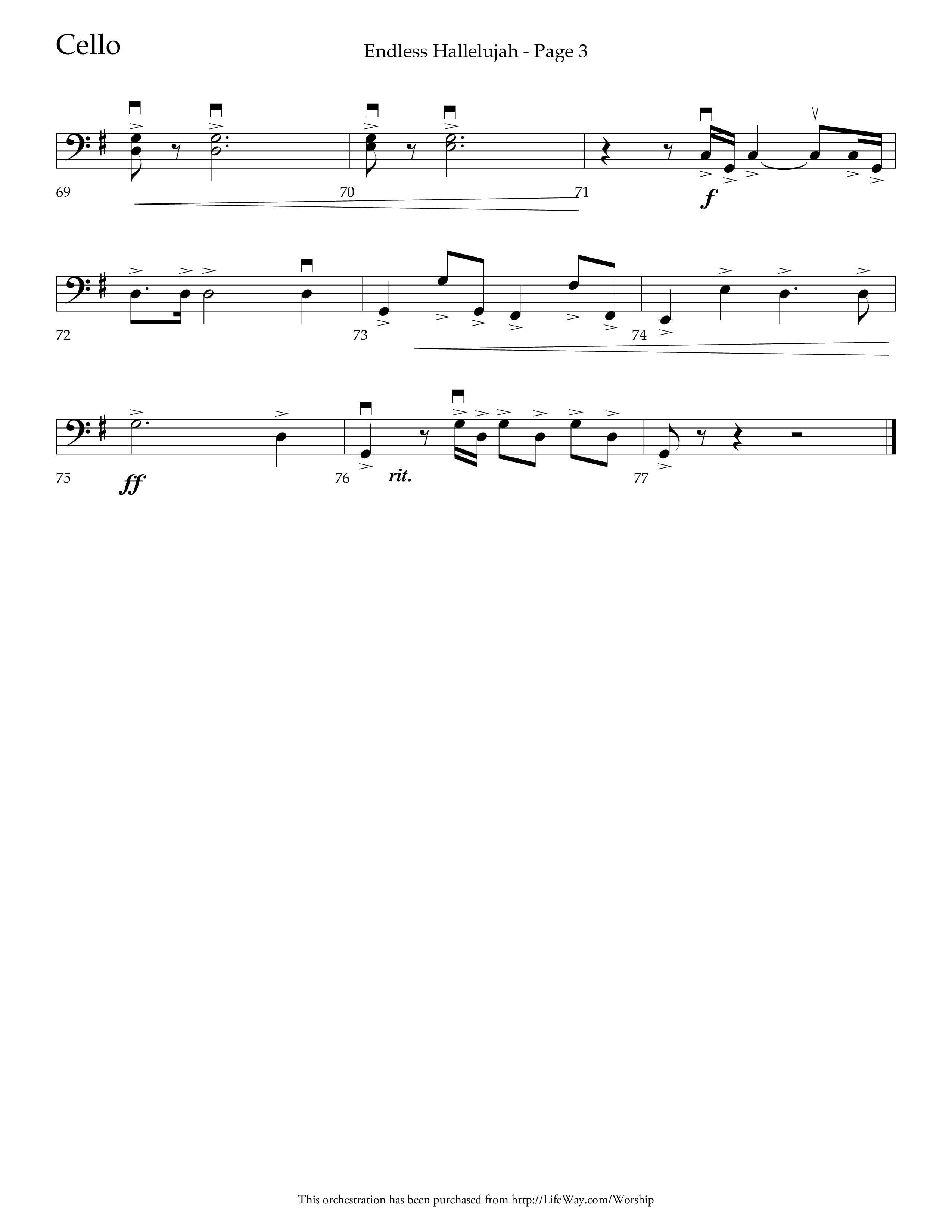 Endless Hallelujah (Choral Anthem SATB) Cello (Lifeway Choral / Arr. Tom Fettke / Arr. Thomas Grassi / Orch. Michael Lawrence)