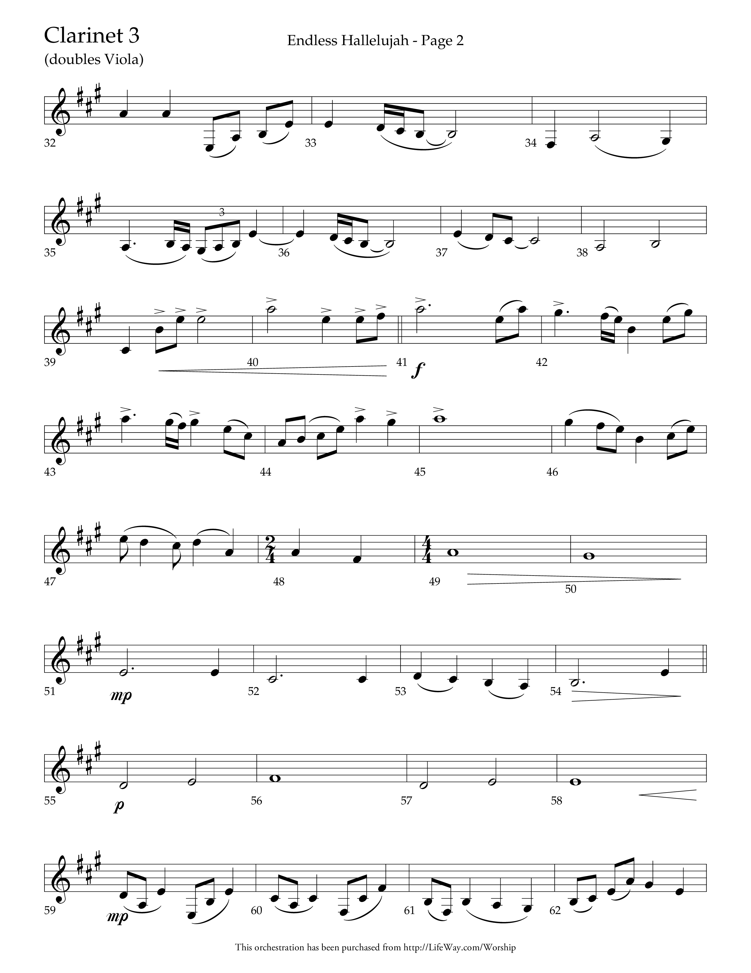 Endless Hallelujah (Choral Anthem SATB) Clarinet 3 (Lifeway Choral / Arr. Tom Fettke / Arr. Thomas Grassi / Orch. Michael Lawrence)