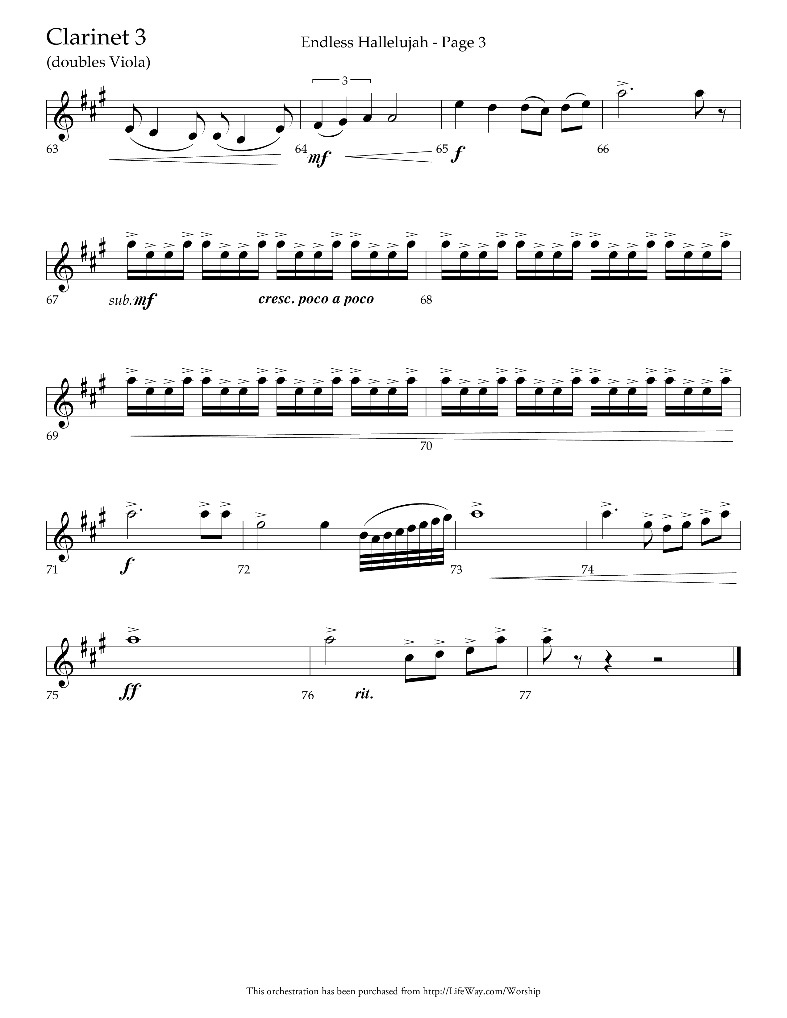 Endless Hallelujah (Choral Anthem SATB) Clarinet 3 (Lifeway Choral / Arr. Tom Fettke / Arr. Thomas Grassi / Orch. Michael Lawrence)