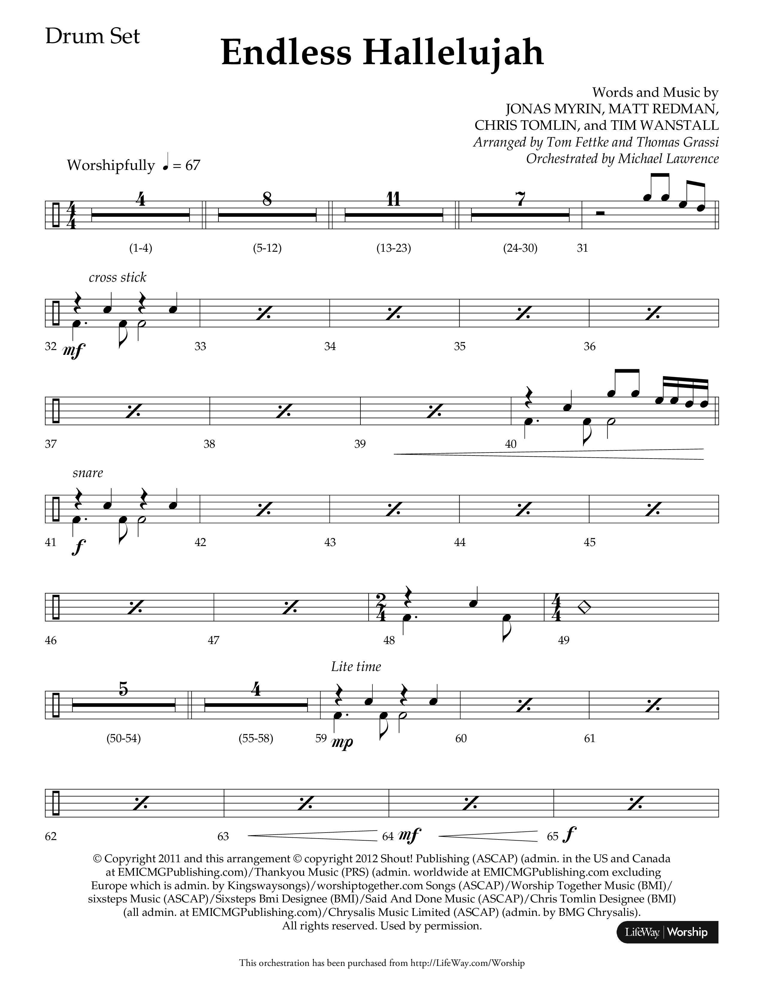 Endless Hallelujah (Choral Anthem SATB) Drum Set (Lifeway Choral / Arr. Tom Fettke / Arr. Thomas Grassi / Orch. Michael Lawrence)