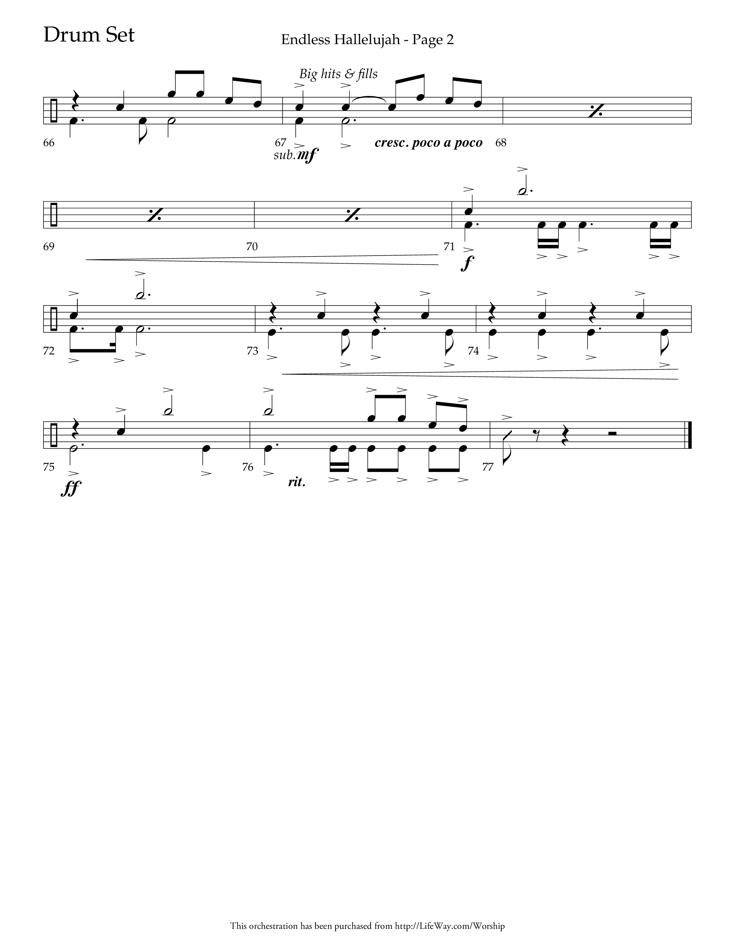 Endless Hallelujah (Choral Anthem SATB) Drum Set (Lifeway Choral / Arr. Tom Fettke / Arr. Thomas Grassi / Orch. Michael Lawrence)