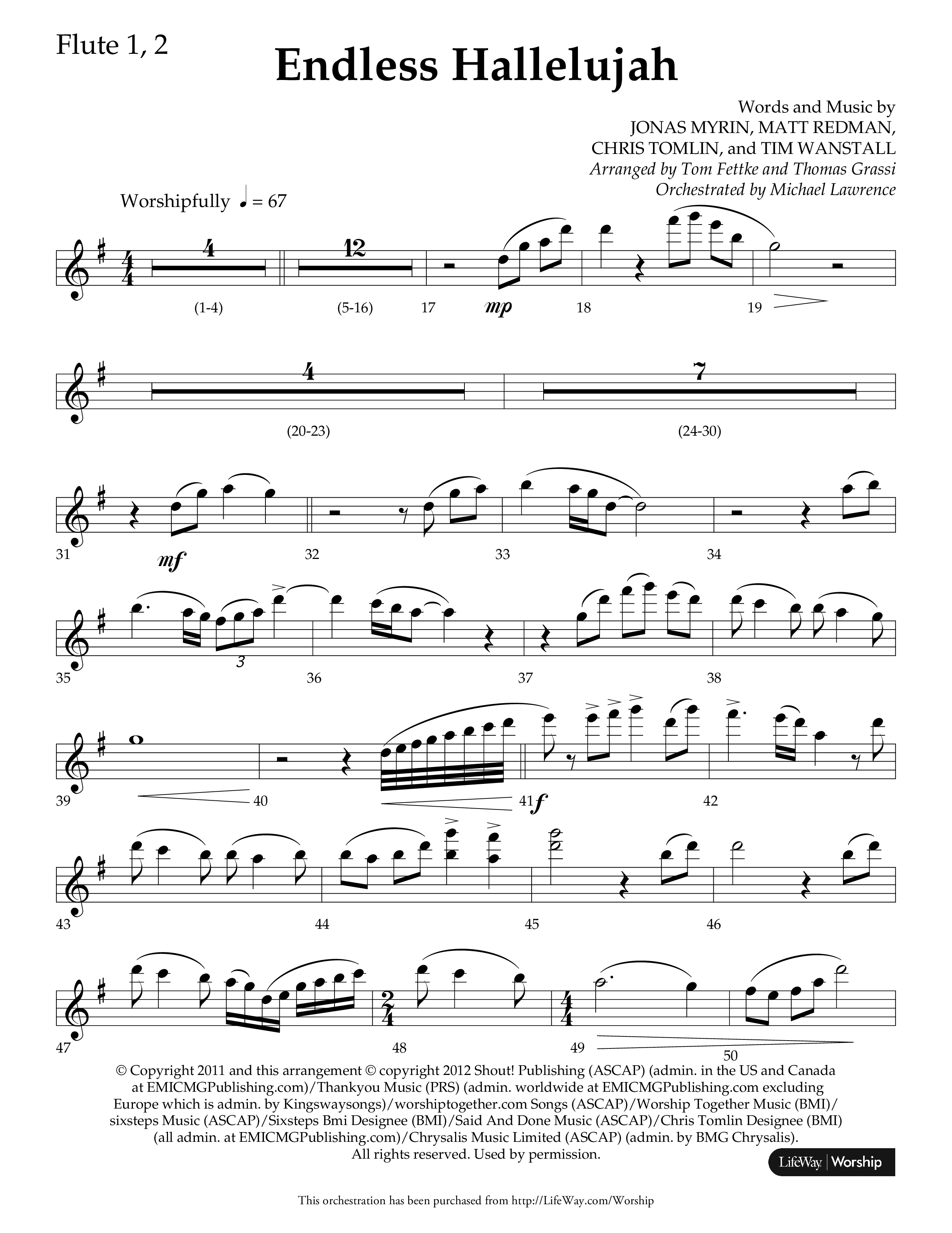 Endless Hallelujah (Choral Anthem SATB) Flute 1/2 (Lifeway Choral / Arr. Tom Fettke / Arr. Thomas Grassi / Orch. Michael Lawrence)