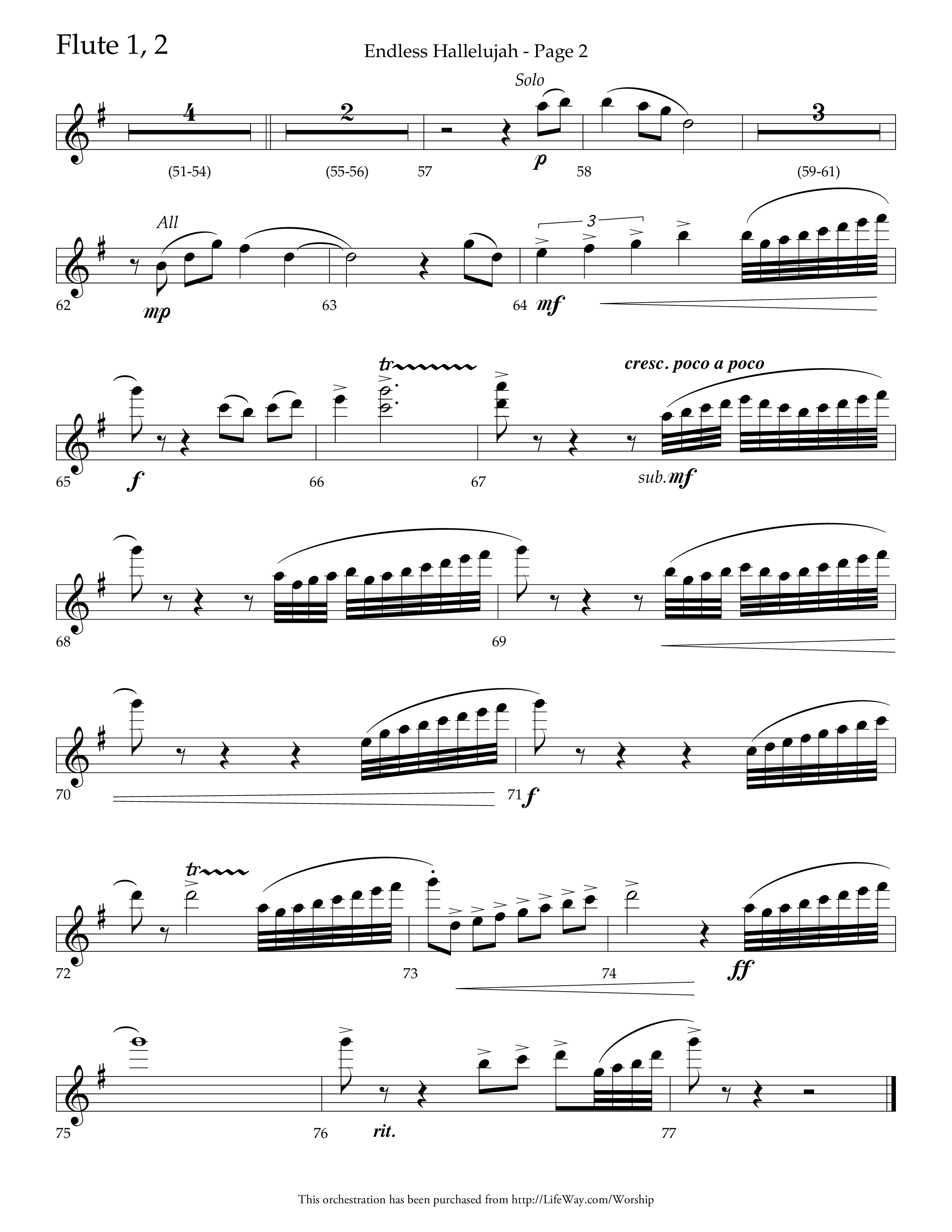 Endless Hallelujah (Choral Anthem SATB) Flute 1/2 (Lifeway Choral / Arr. Tom Fettke / Arr. Thomas Grassi / Orch. Michael Lawrence)